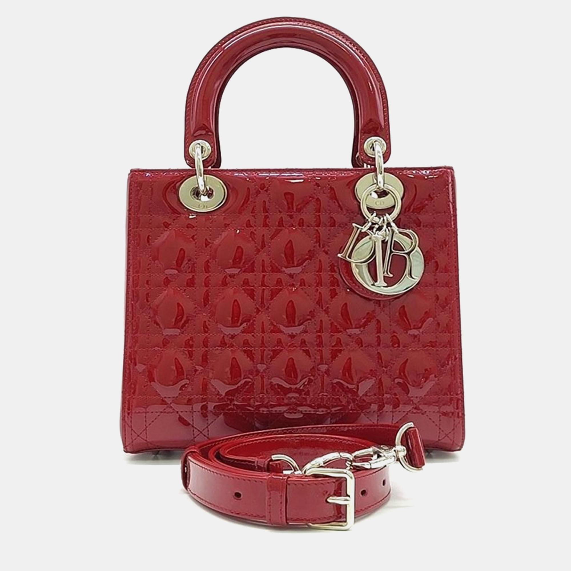 

Christian Dior Patent Leather Cannage Lady Medium Bag, Red