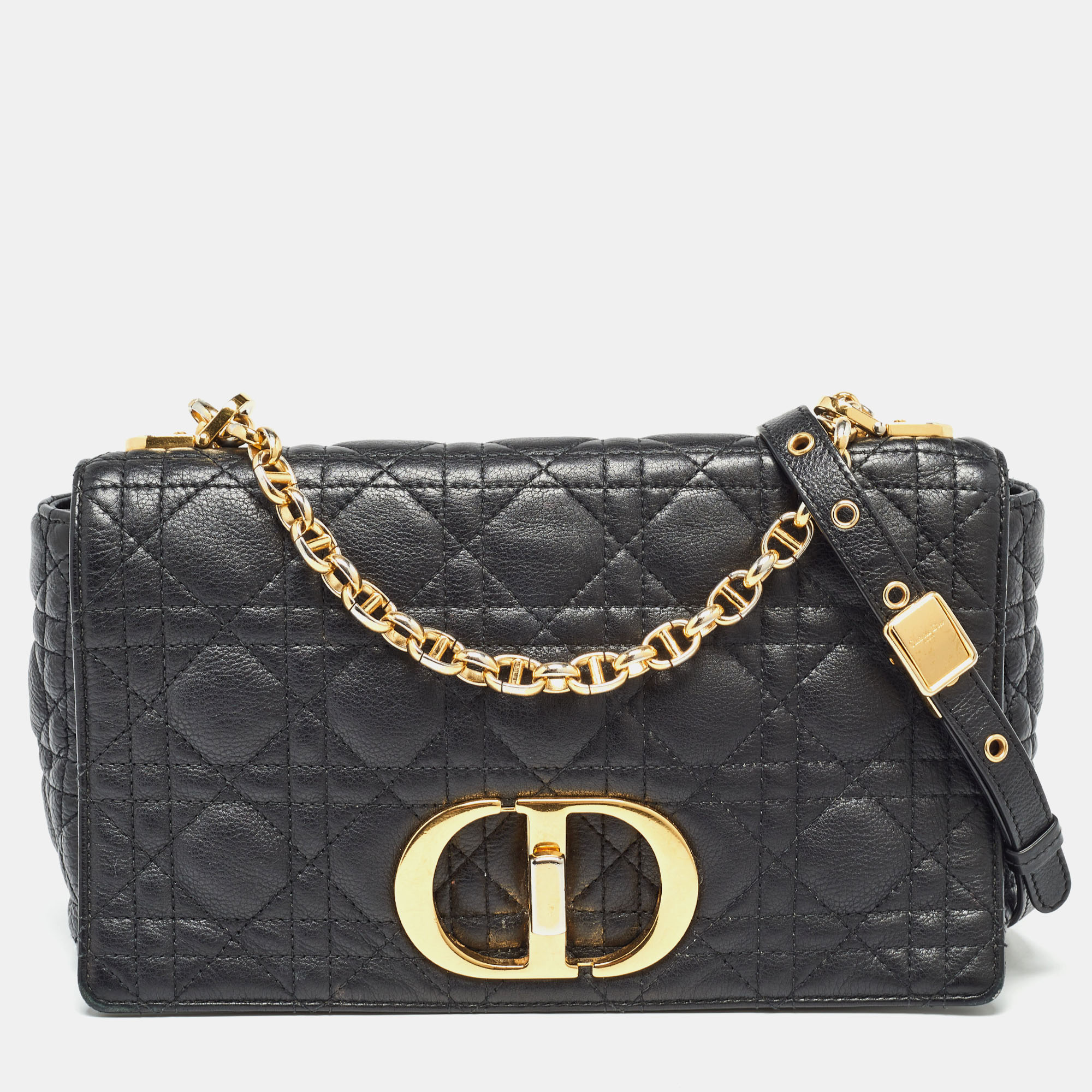Pre-owned Dior Black Cannage Leather Medium Caro Shoulder Bag