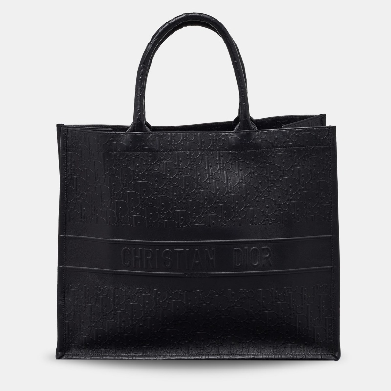 Pre-owned Dior Black Oblique Monogram Leather Large Book Tote
