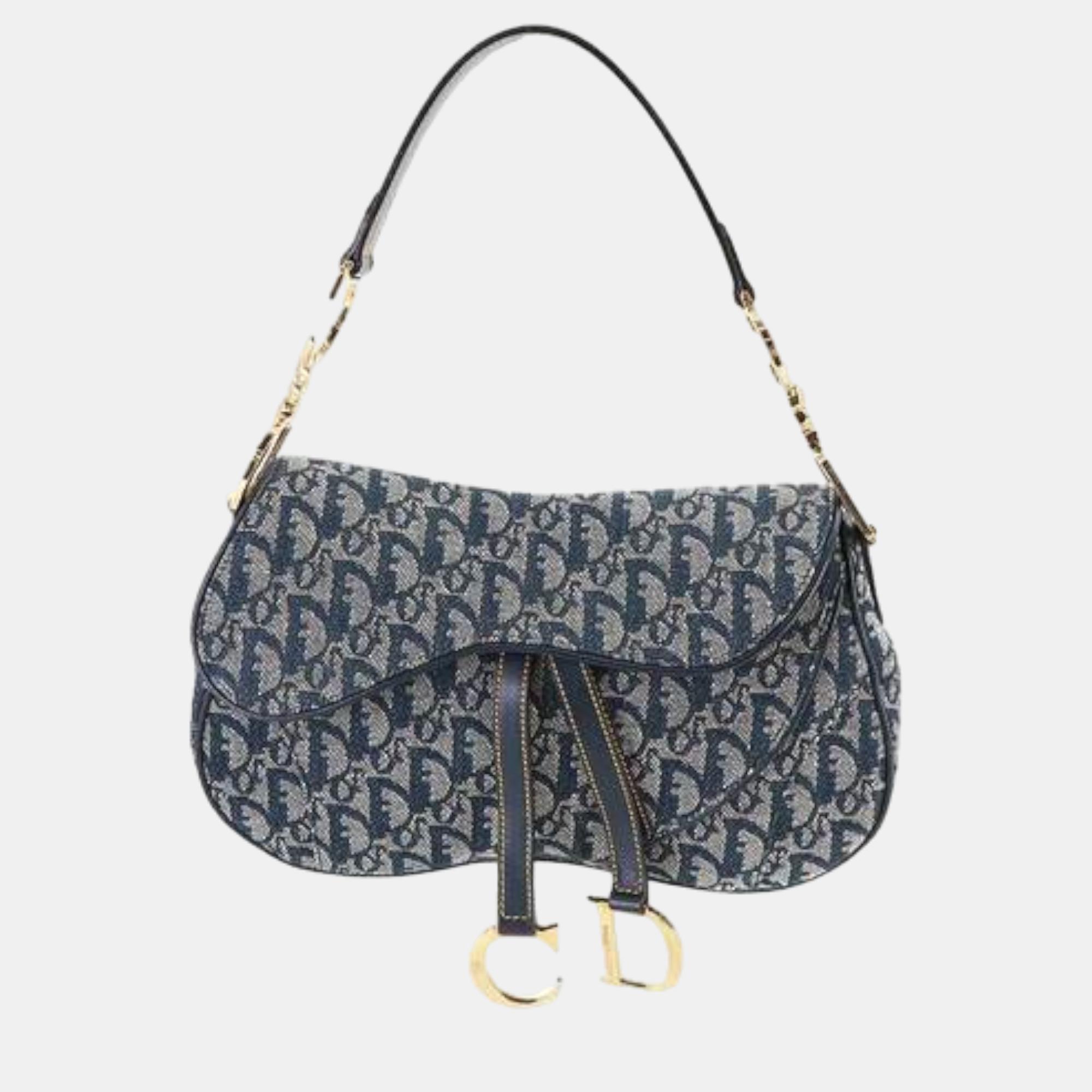 

Dior Blue Diorissimo Canvas Double Saddle Bag Shoulder Bags