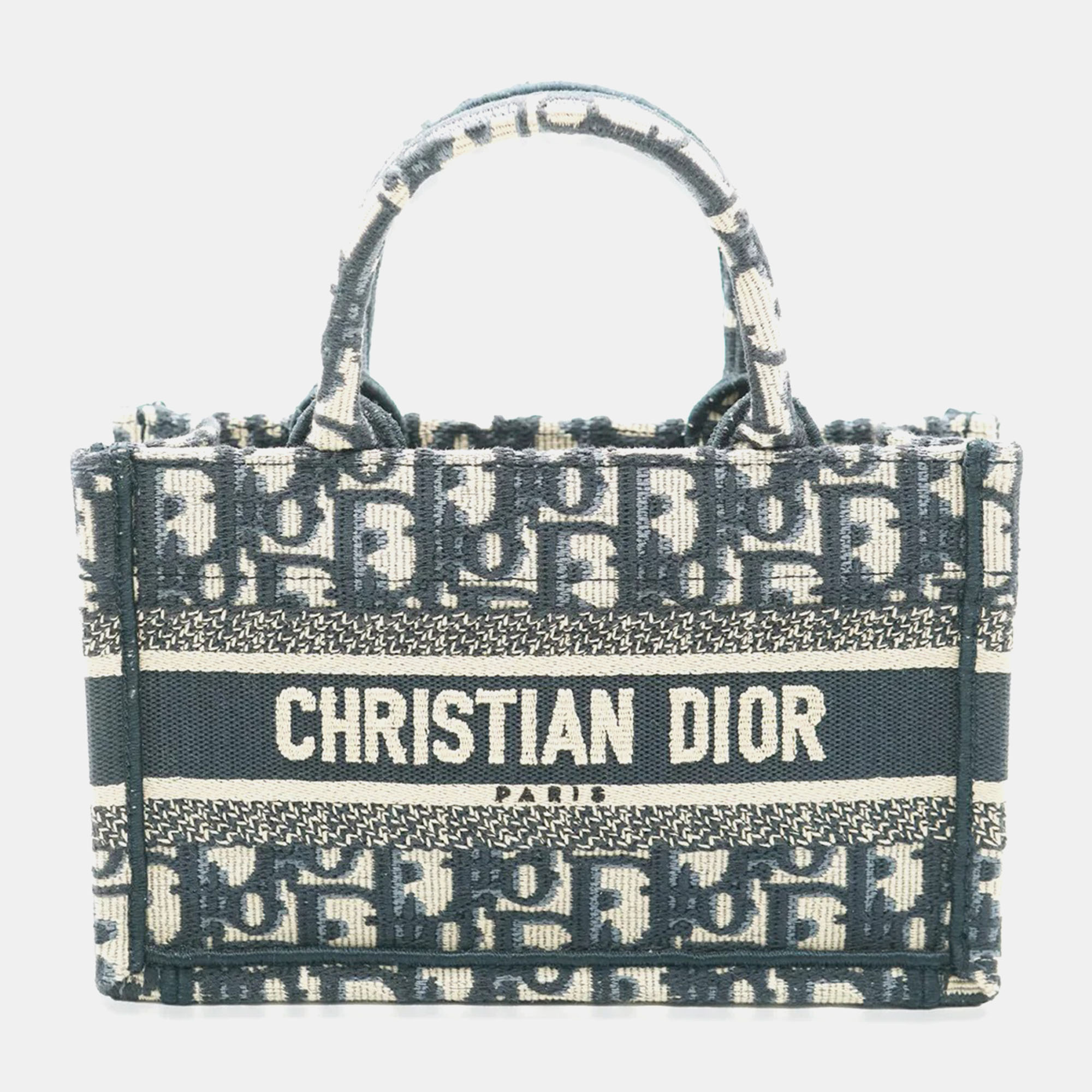 

Dior Navy Blue Oblique Canvas Embroidered Mini Book Tote Bag