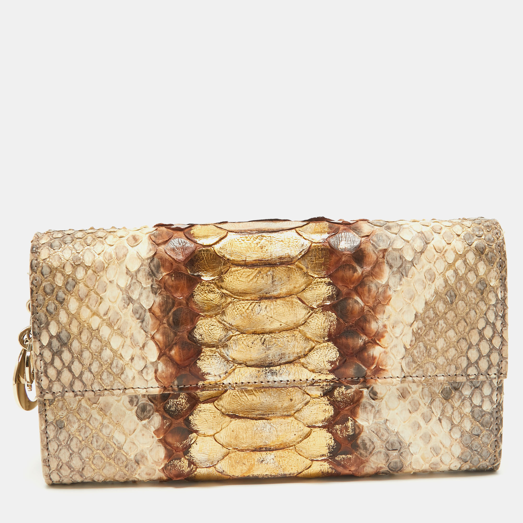 

Dior Beige Python and Leather Lady Dior Wallet On Chain, Gold