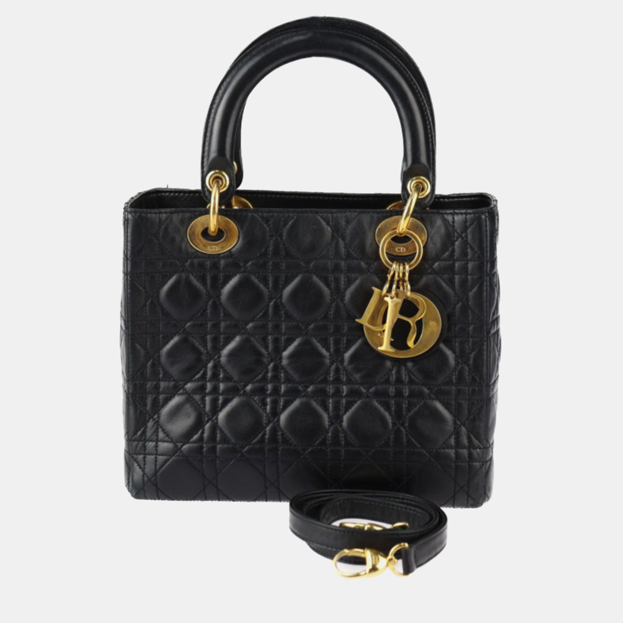 

Dior Black Leather  Lady Dior Top Handle Bag