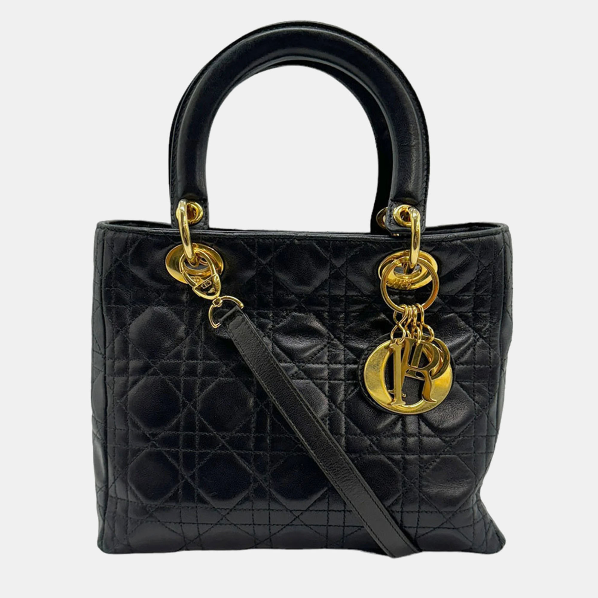 

Dior Black Leather  Lady Dior Top Handle Bag