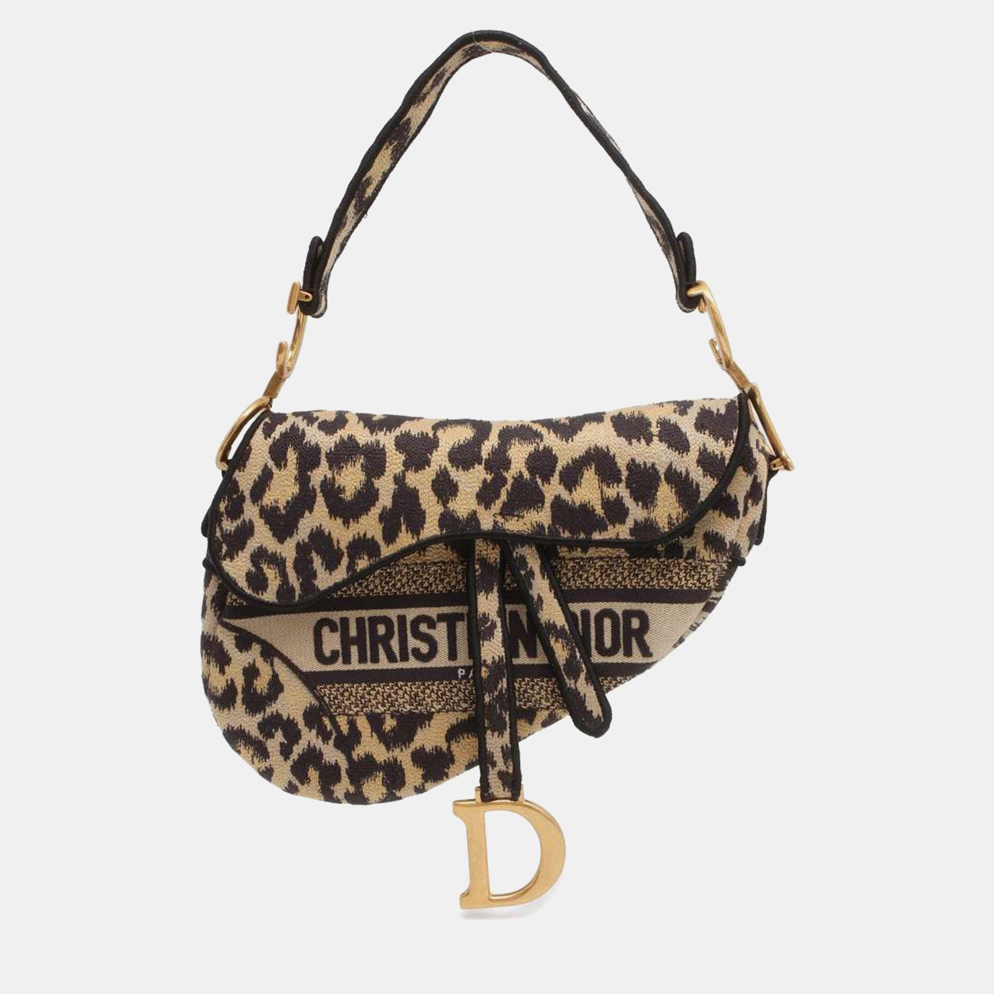 Pre-owned Dior Leopard Print Saddle Bag In Brown