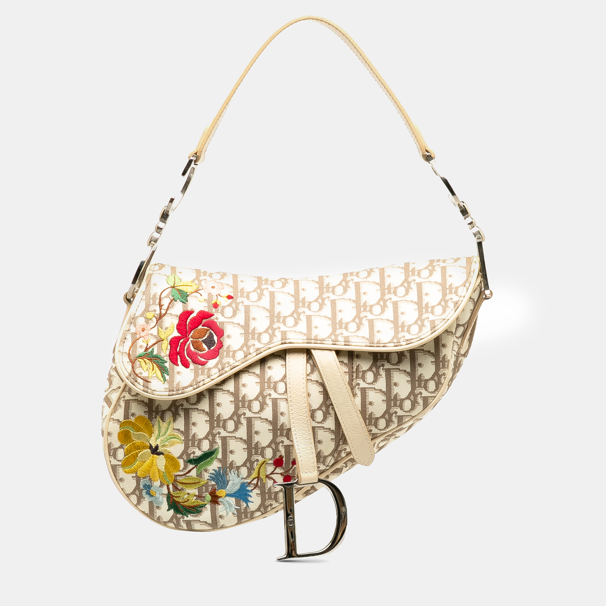 

Dior Oblique Floral Embroidered Saddle, Cream
