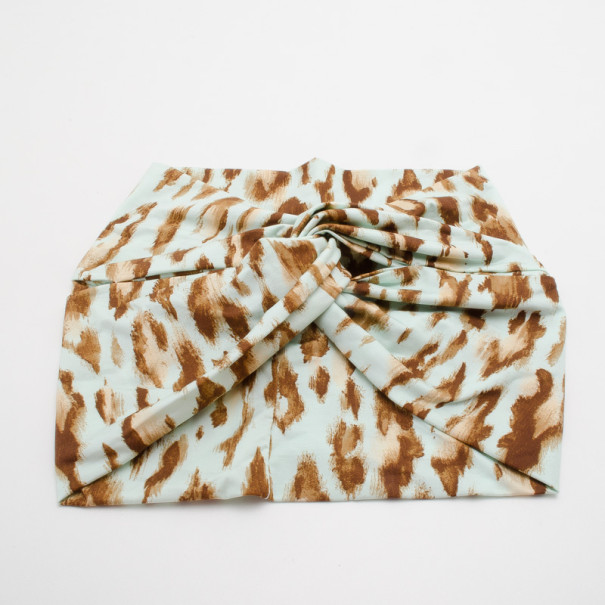 Pre Owned Christian Dior Mint Green and Leopard Printed Head Scarf