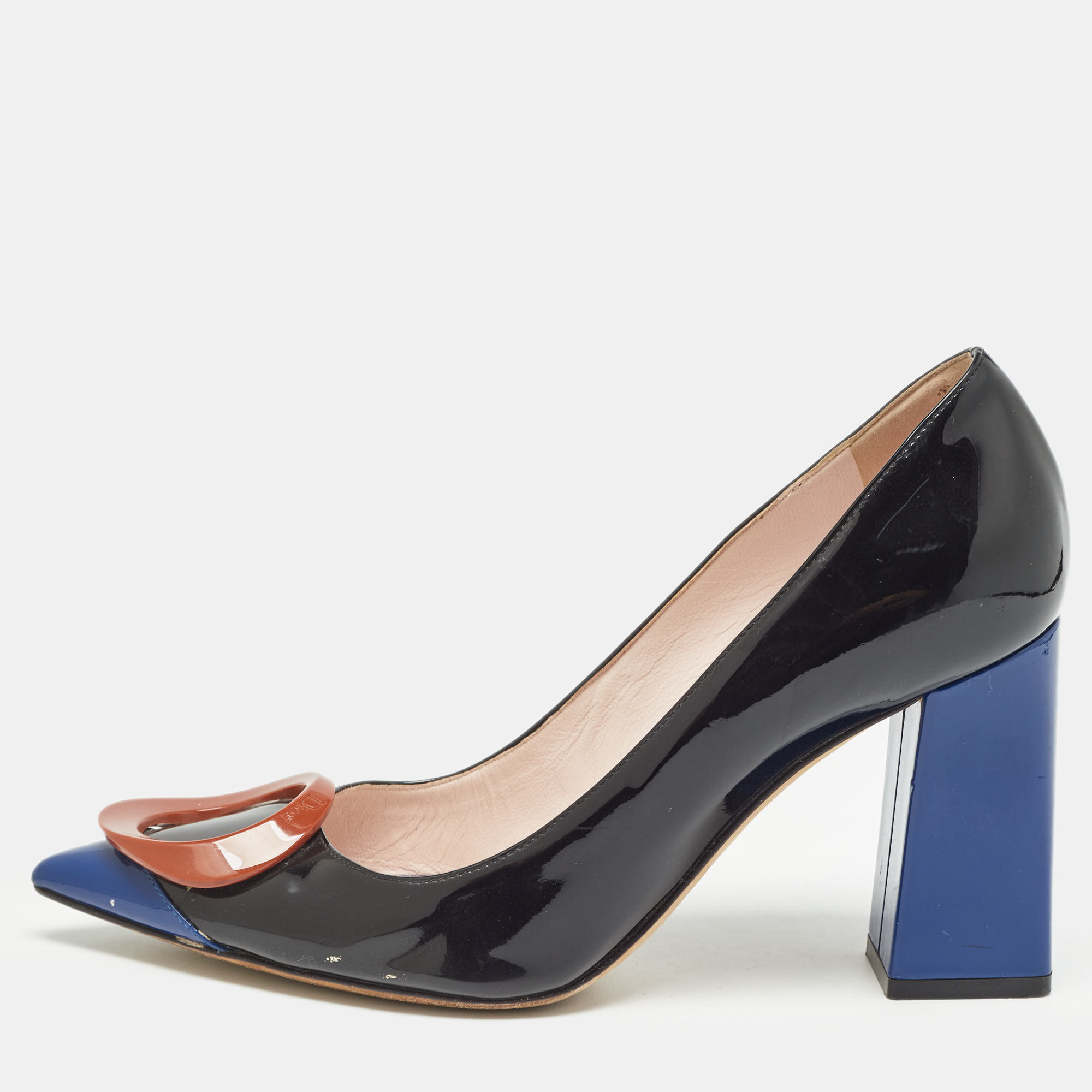 

Dior Black/Blue Patent Pointed Toe Block Heel Pumps Size