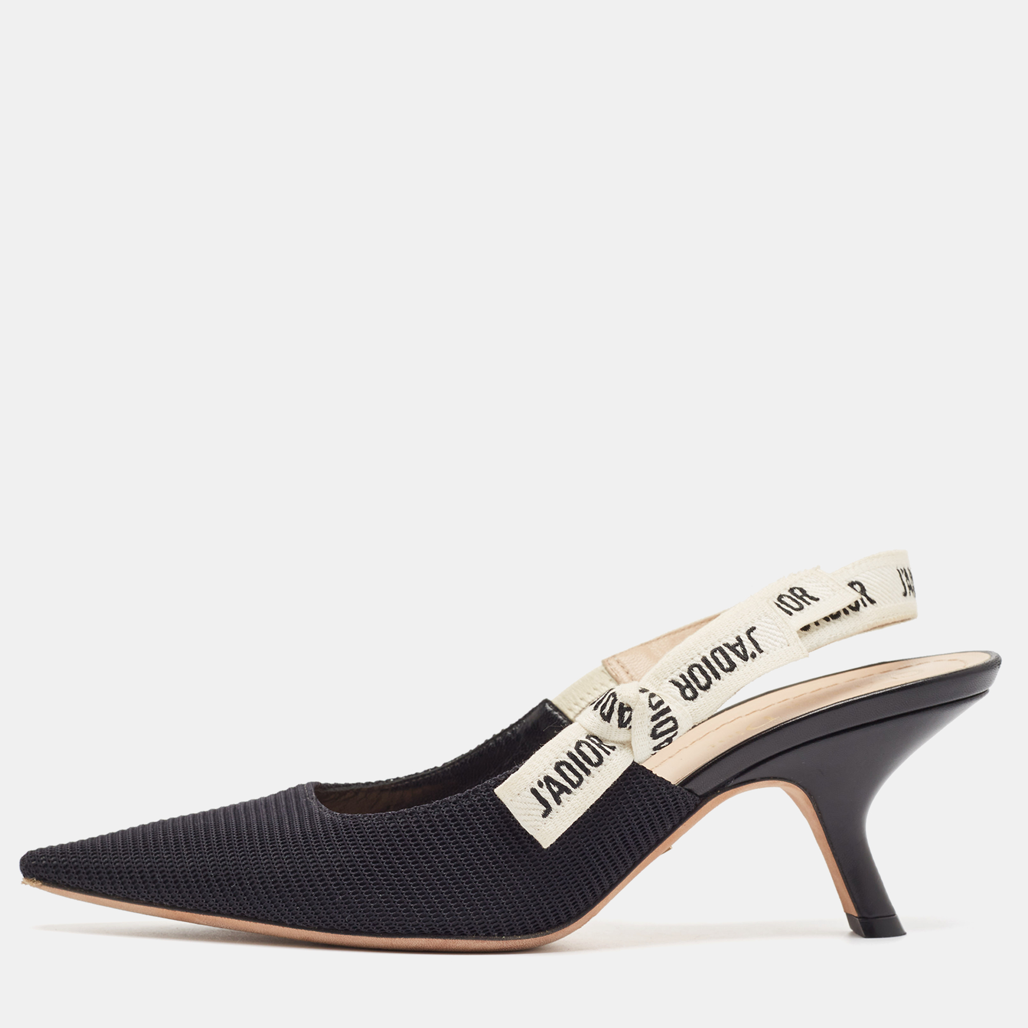 

Dior Black Technical Fabric and Ribbon J'adior Slingback Pumps Size