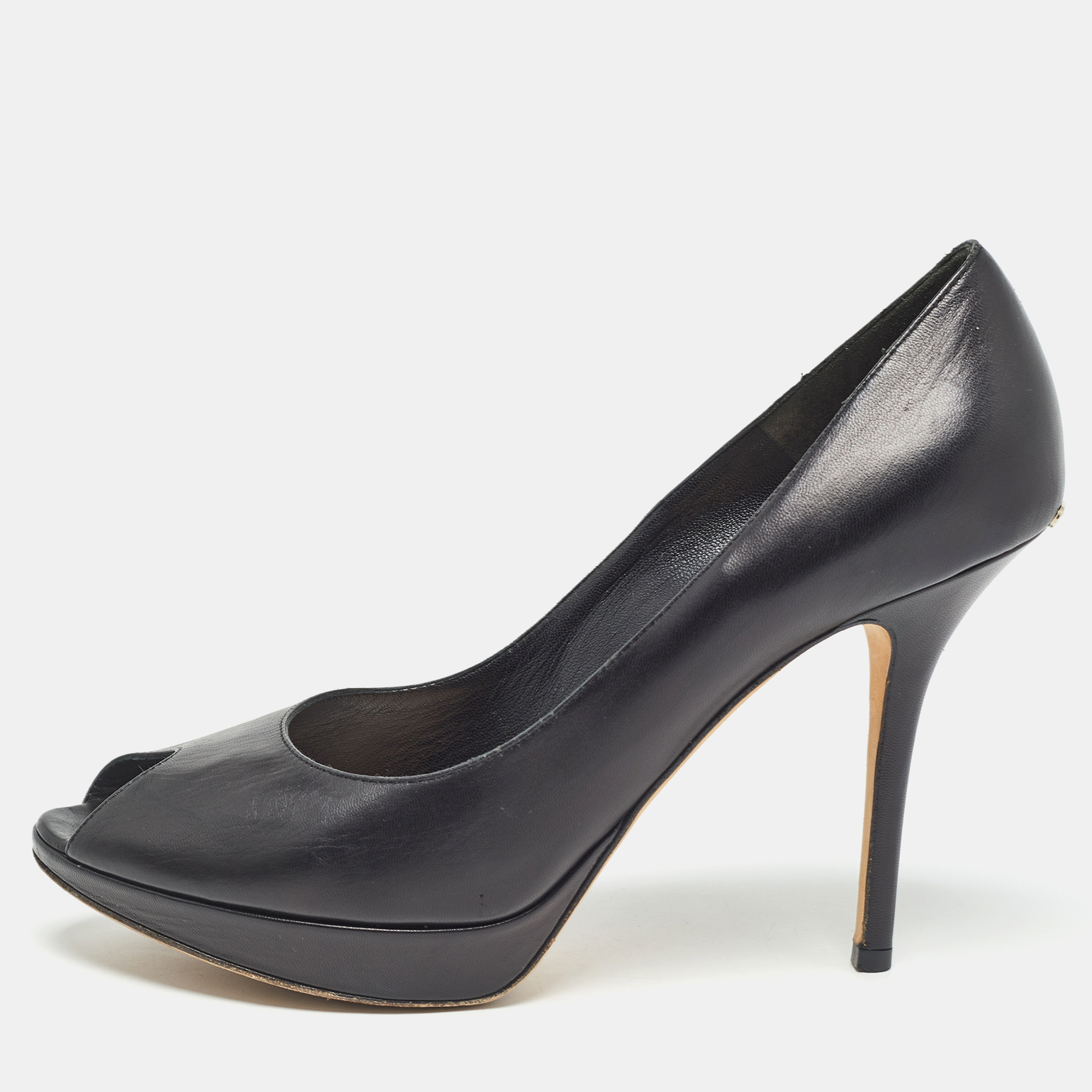 

Dior Black Leather Miss Dior Platform Peep Toe Pumps Size