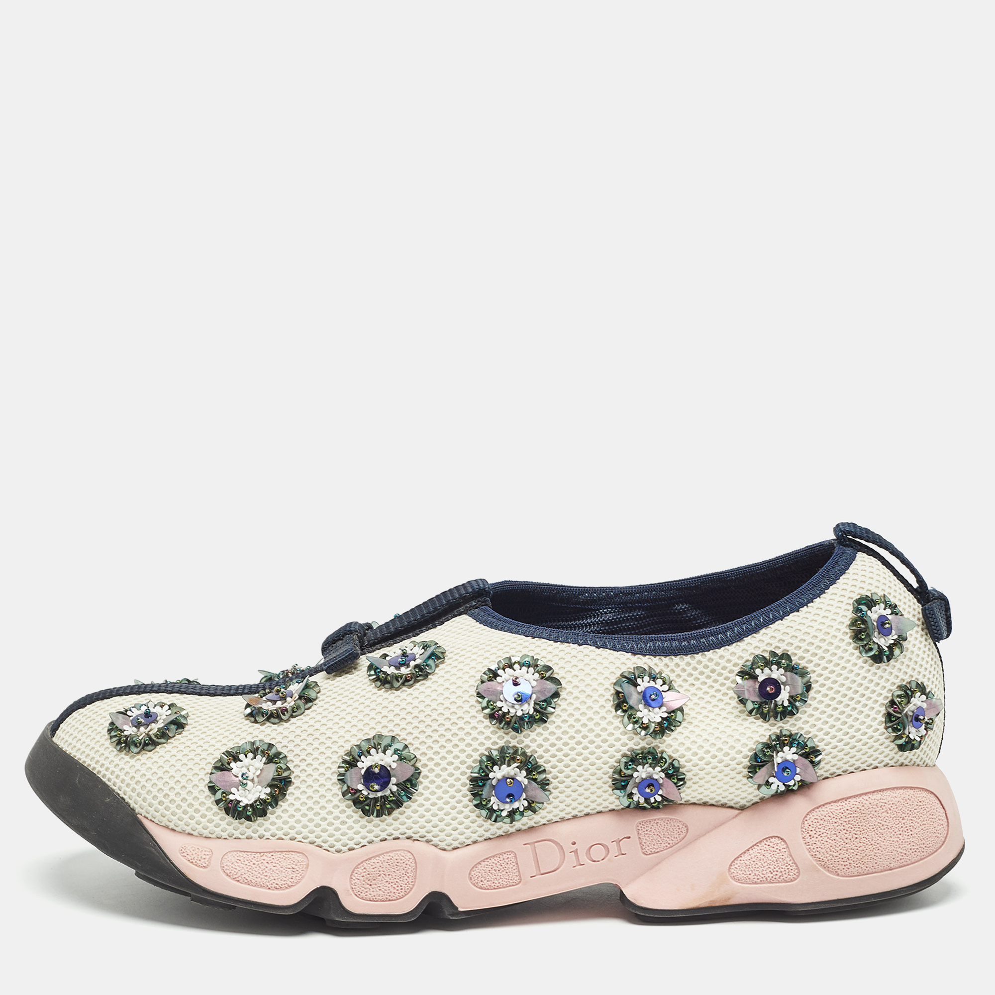 

Dior Cream Mesh Embellished Fusion Sneakers Size