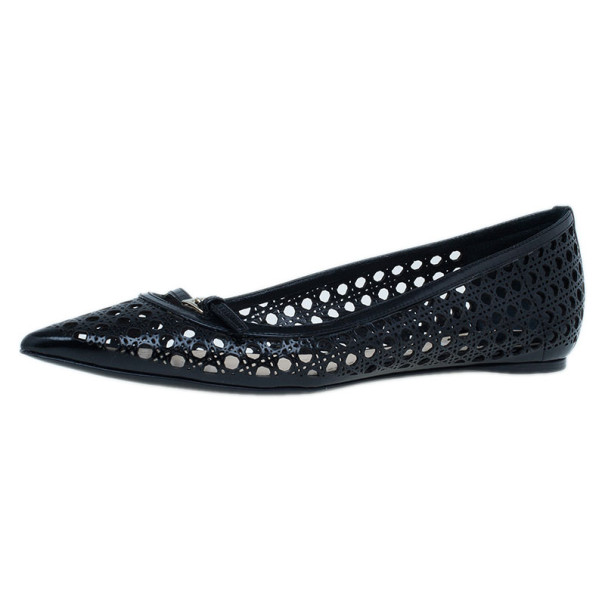 مملوكة مسبقًا Dior Black Leather Cannage Cutout Ballet Flats Size 40
