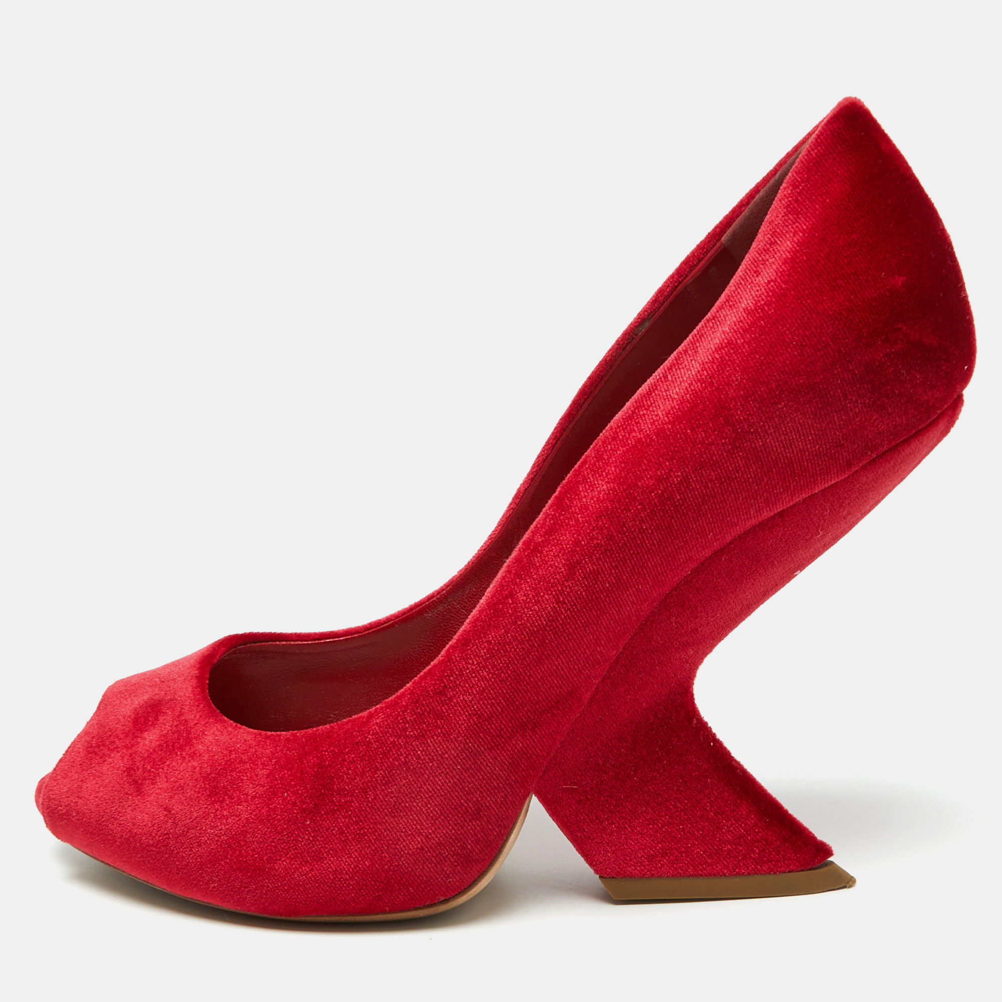 

Dior Red Velvet Peep Toe Wedge Pumps Size