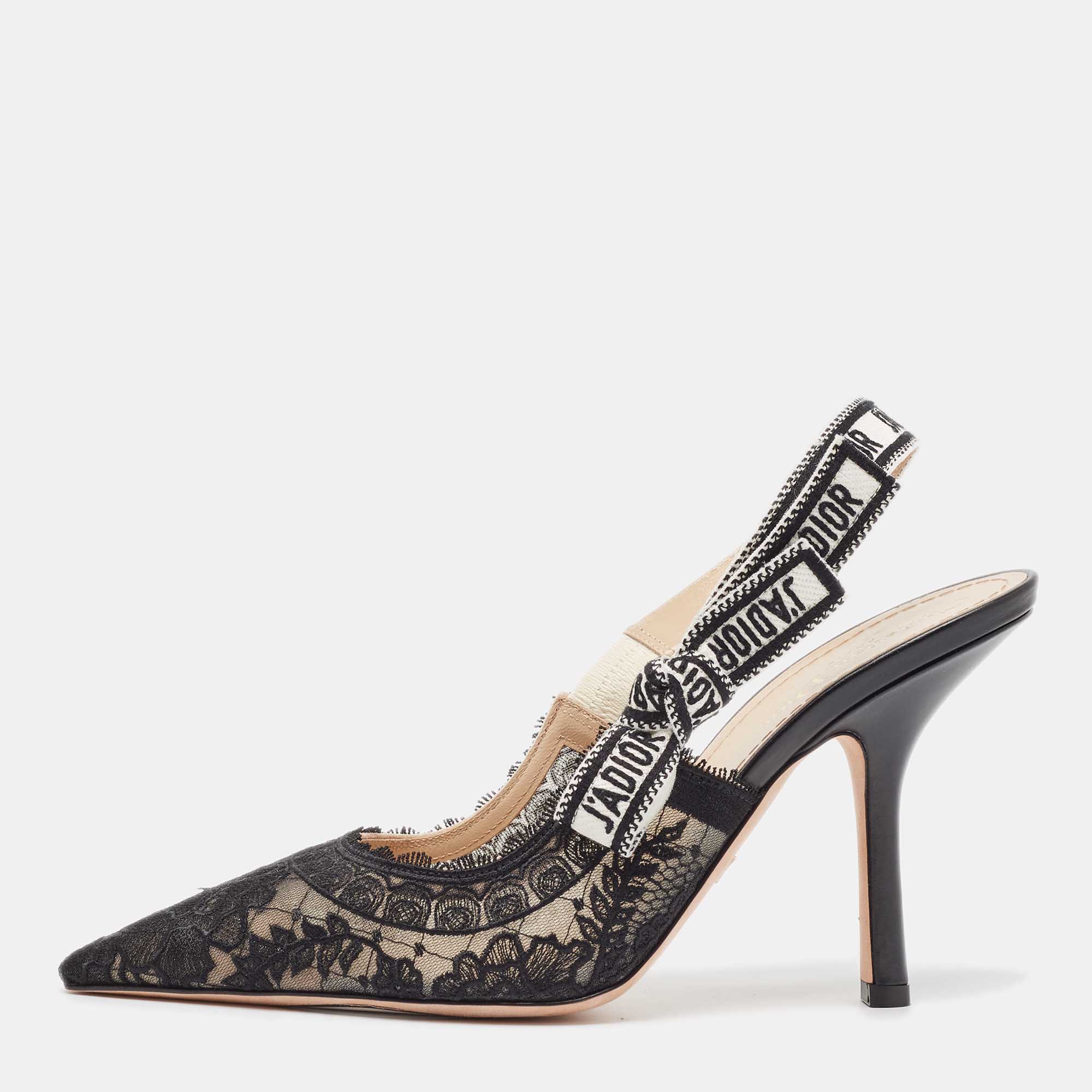 

Dior Black Lace and Leather Jadior Slingback Pumps Size