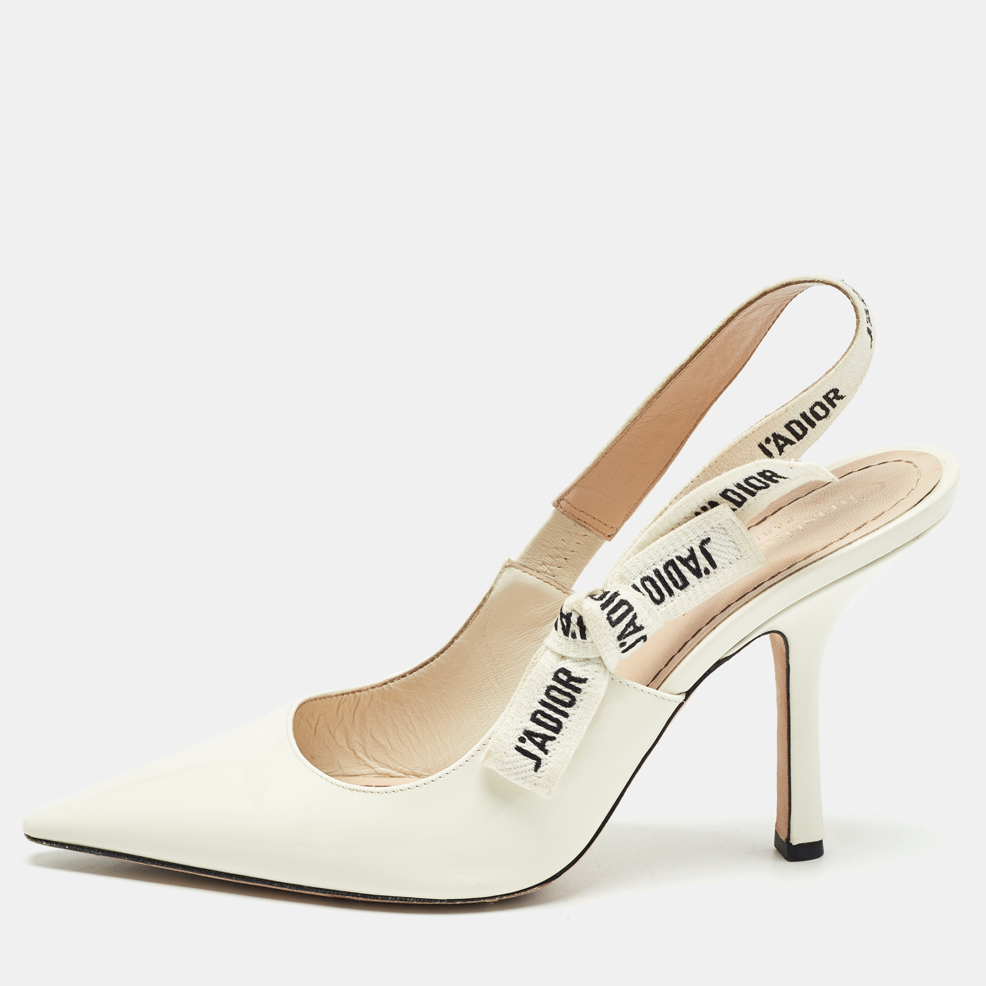 

Dior Off White Patent Leather J'Adior Slingback Pumps Size