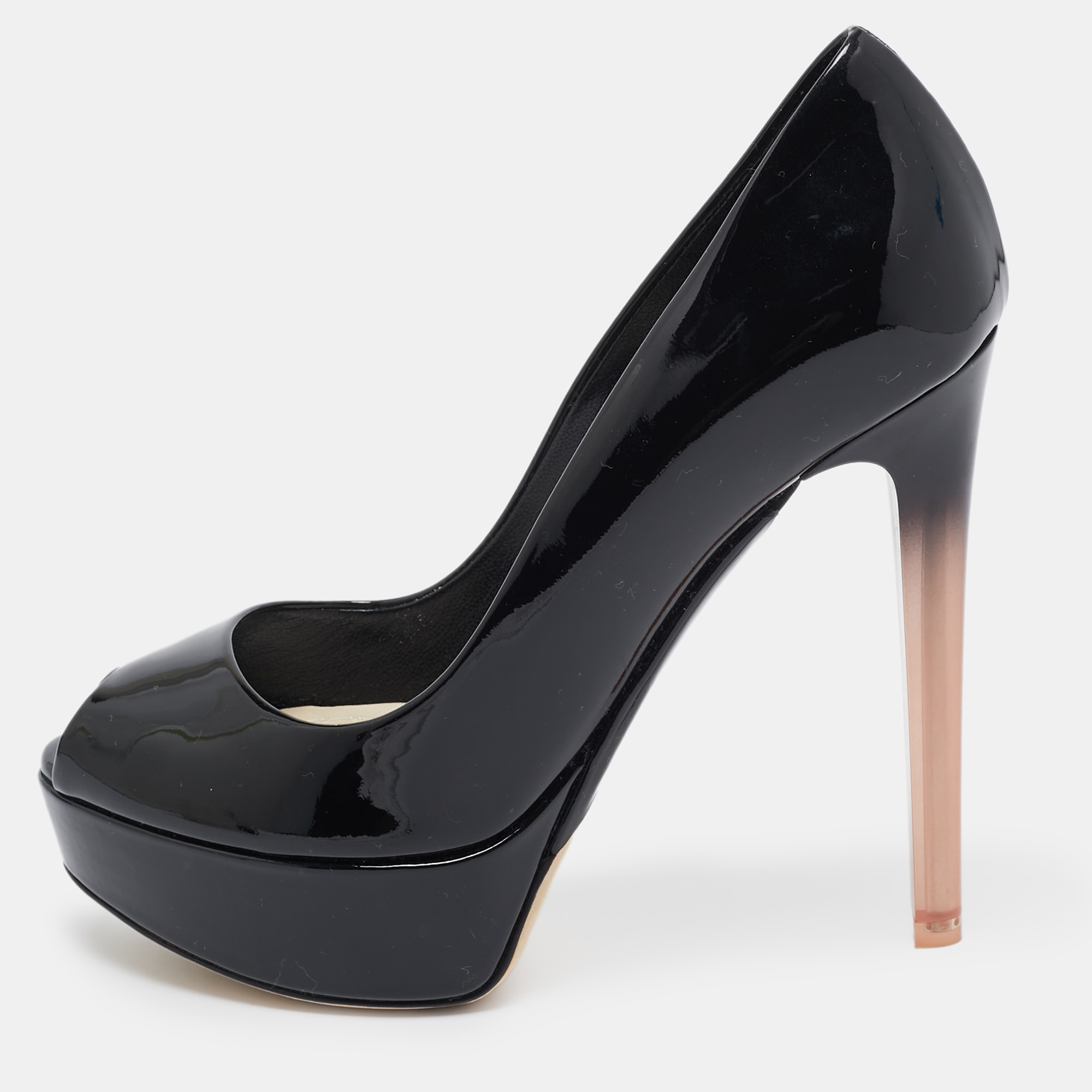 

Dior Black Patent Leather Peep-Toe Platform Pumps Size