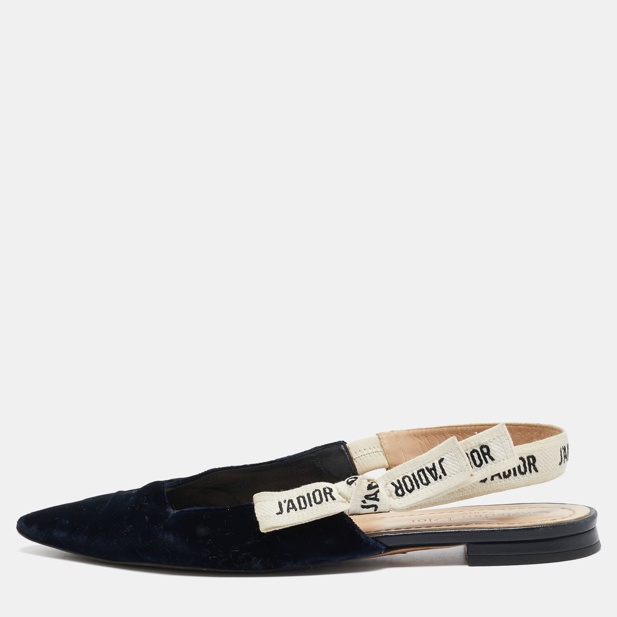 

Dior Navy Blue Velvet J'adior Slingback Flats Size