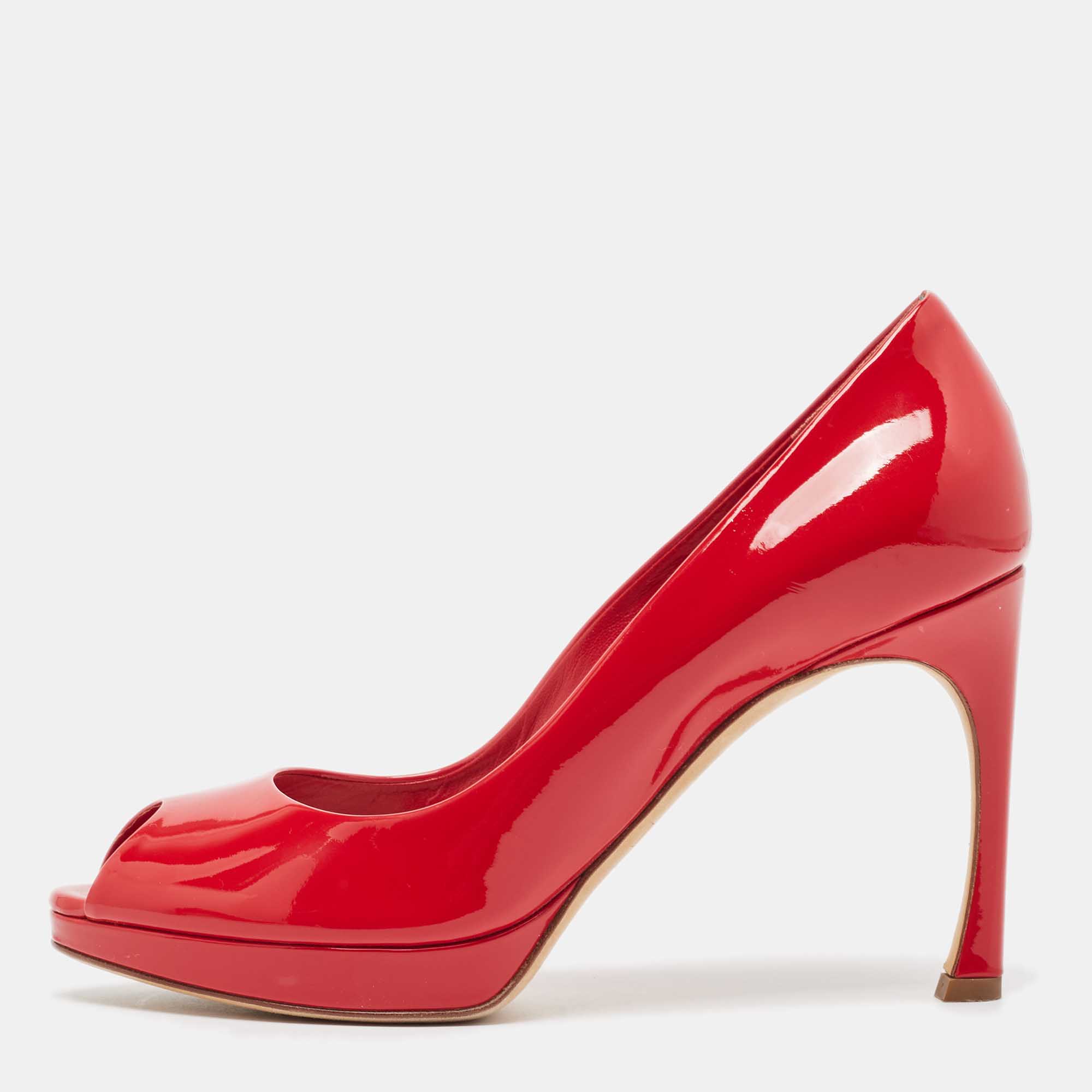

Dior Red Patent Leather Peep Toe Platform Pumps Size
