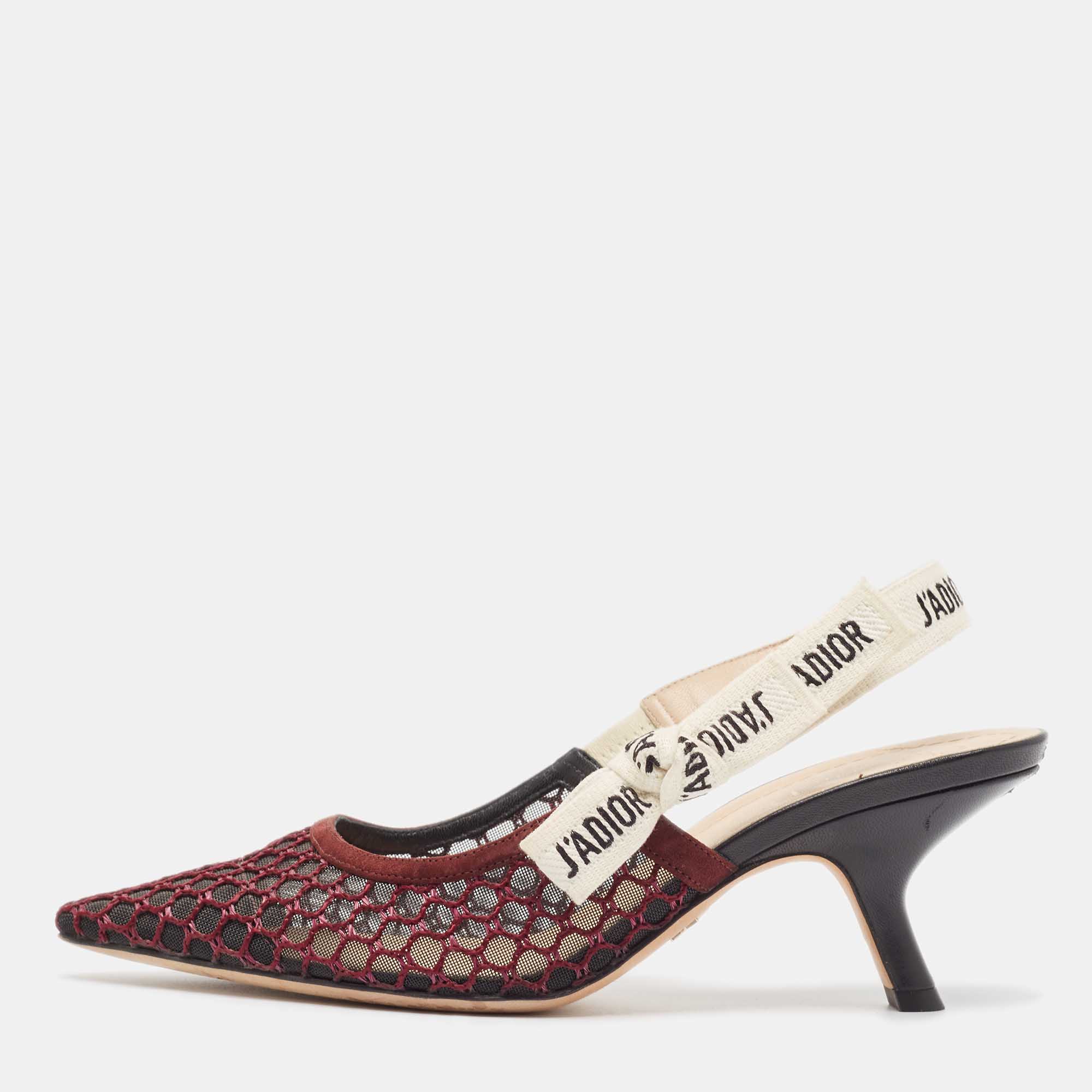 

Dior Burgundy Mesh J'adior Slingback Pumps Size