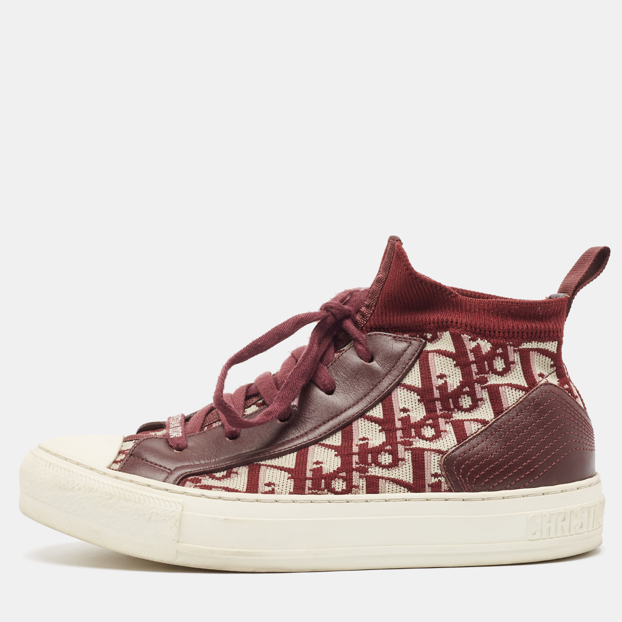 

Dior Burgundy Oblique Knit Fabric and Leather Walk'n'Dior Sneakers Size