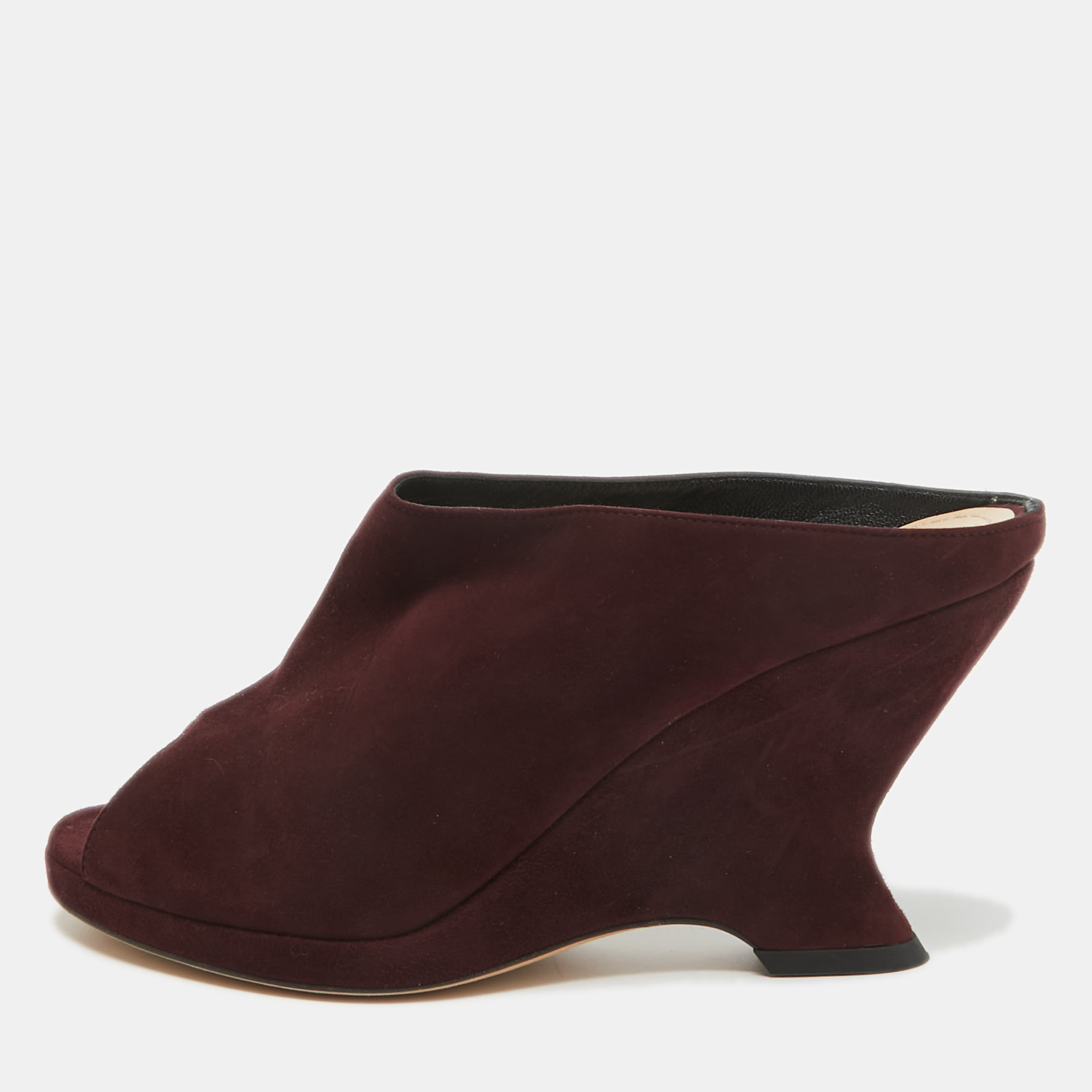 Pre-owned Dior Burgundy Suede Open Toe Wedge Mules Size 37