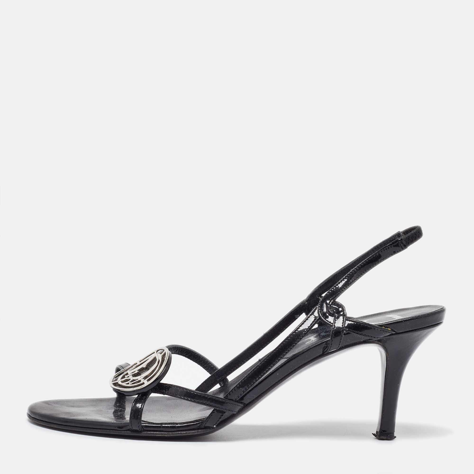 

Dior Black Patent Leather Slingback Sandals Size