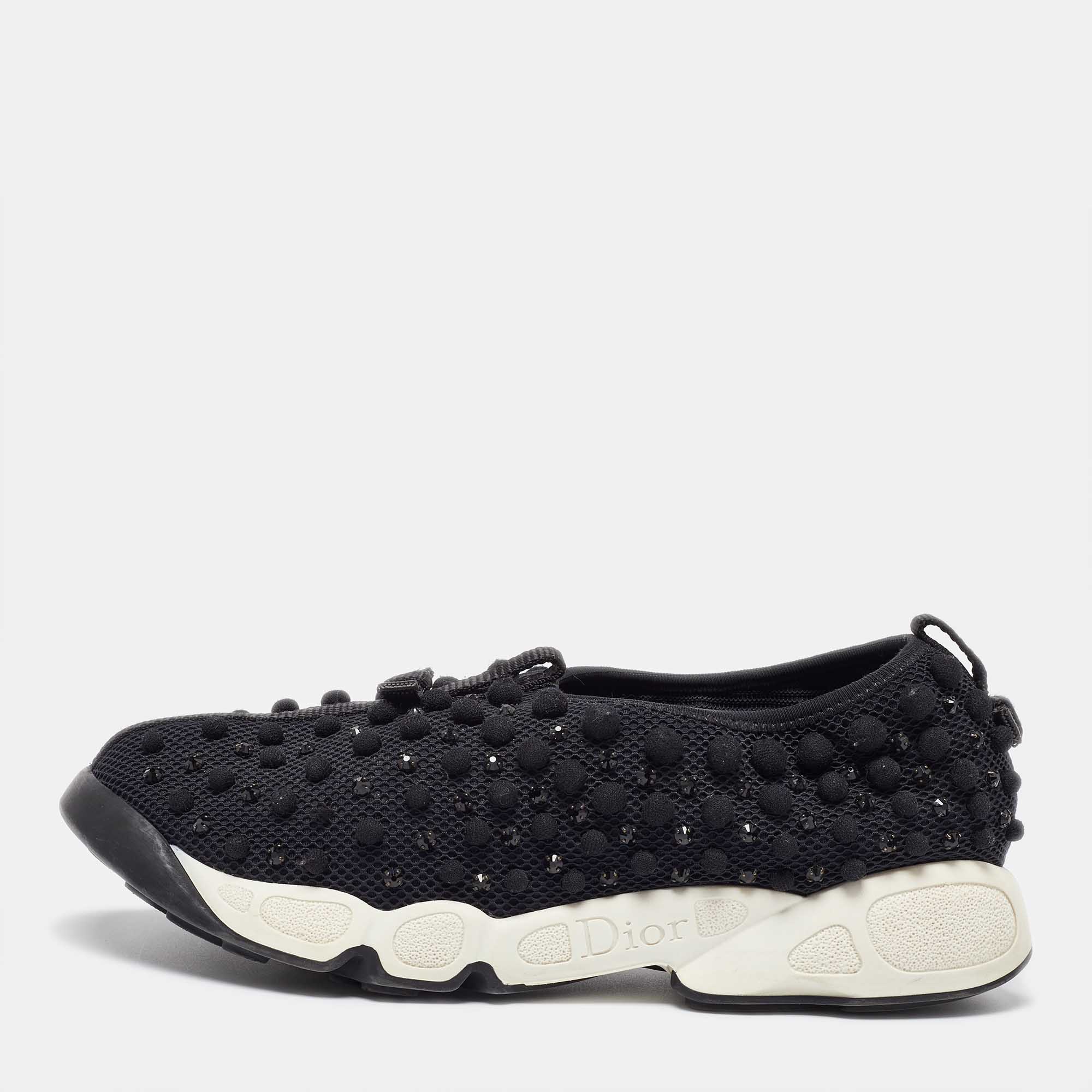 

Dior Black Embellished Mesh Fusion Sneakers Size