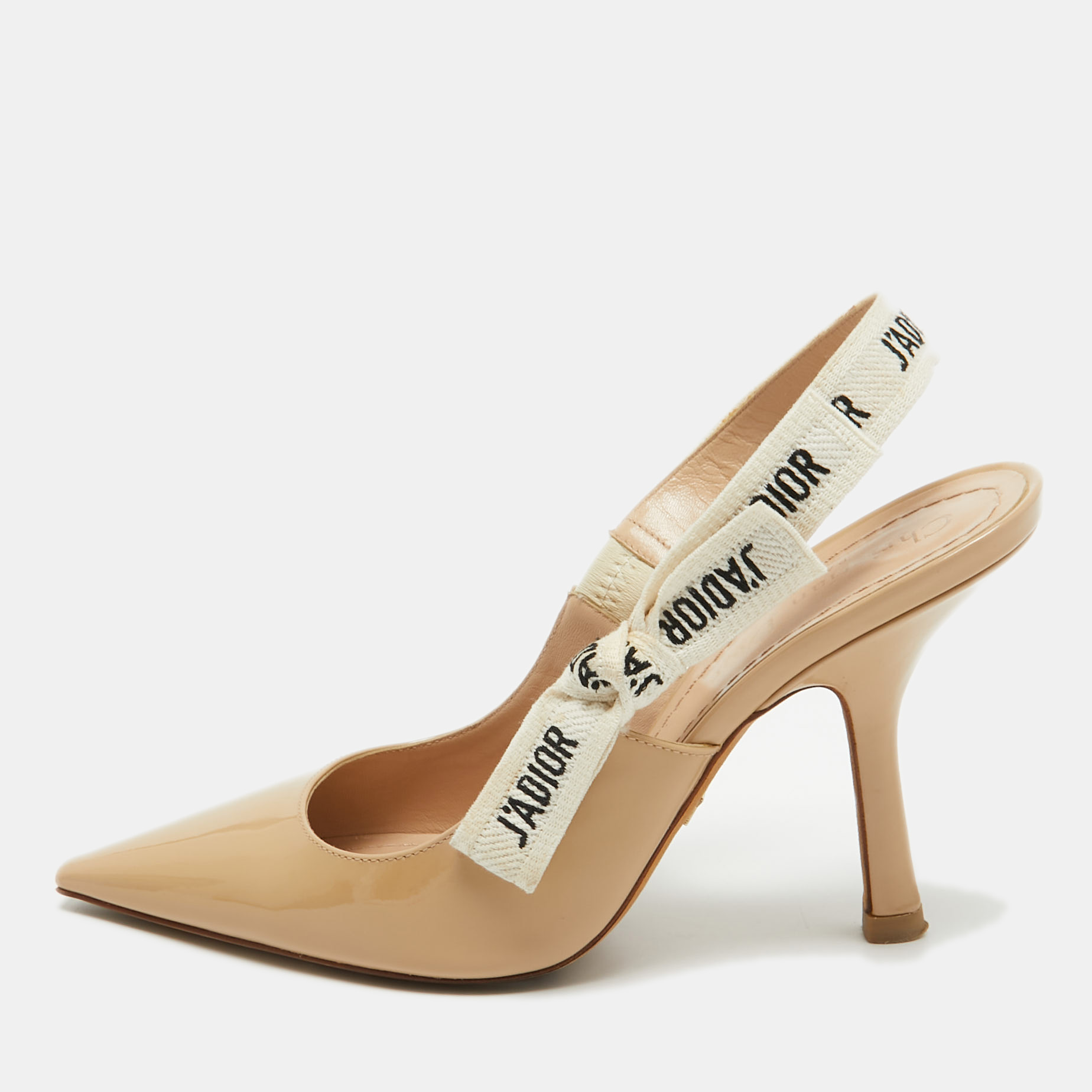 

Dior Beige Patent Leather J'Adior Pointed Toe Slingback Pumps Size