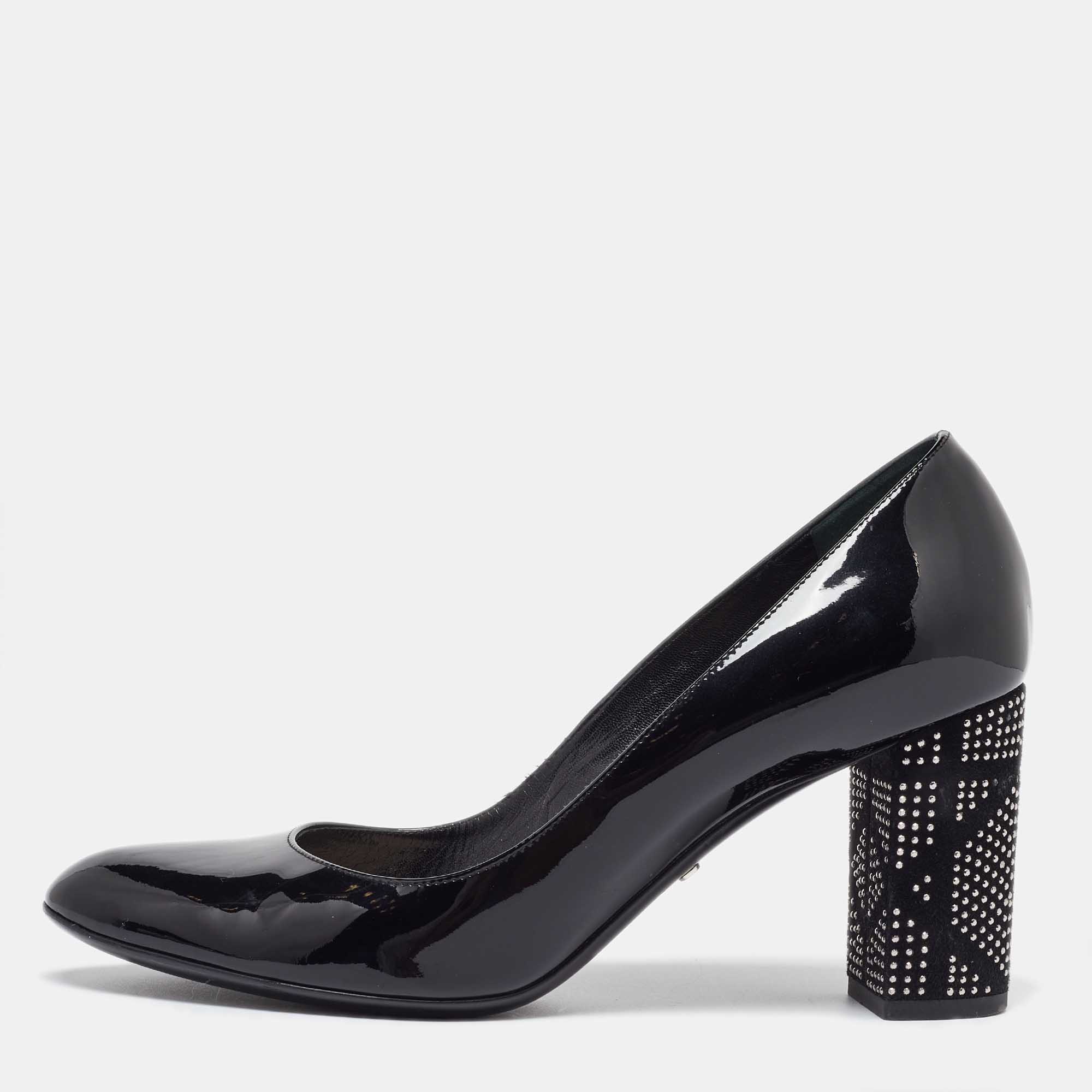 

Dior Black Patent Leather Studded Block Heel Pumps Size