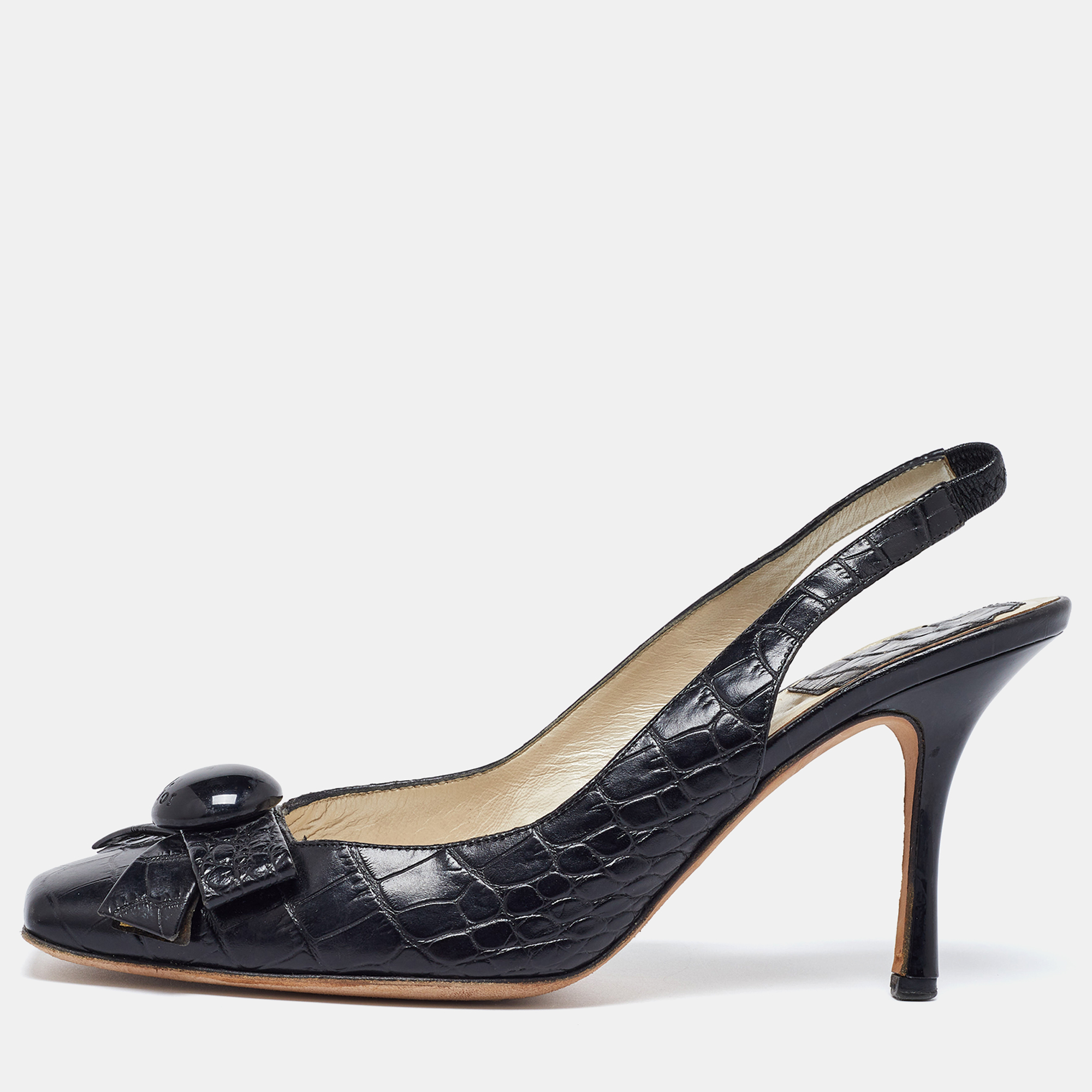 

Dior Black Croc Embossed Leather Slingback Pumps Size