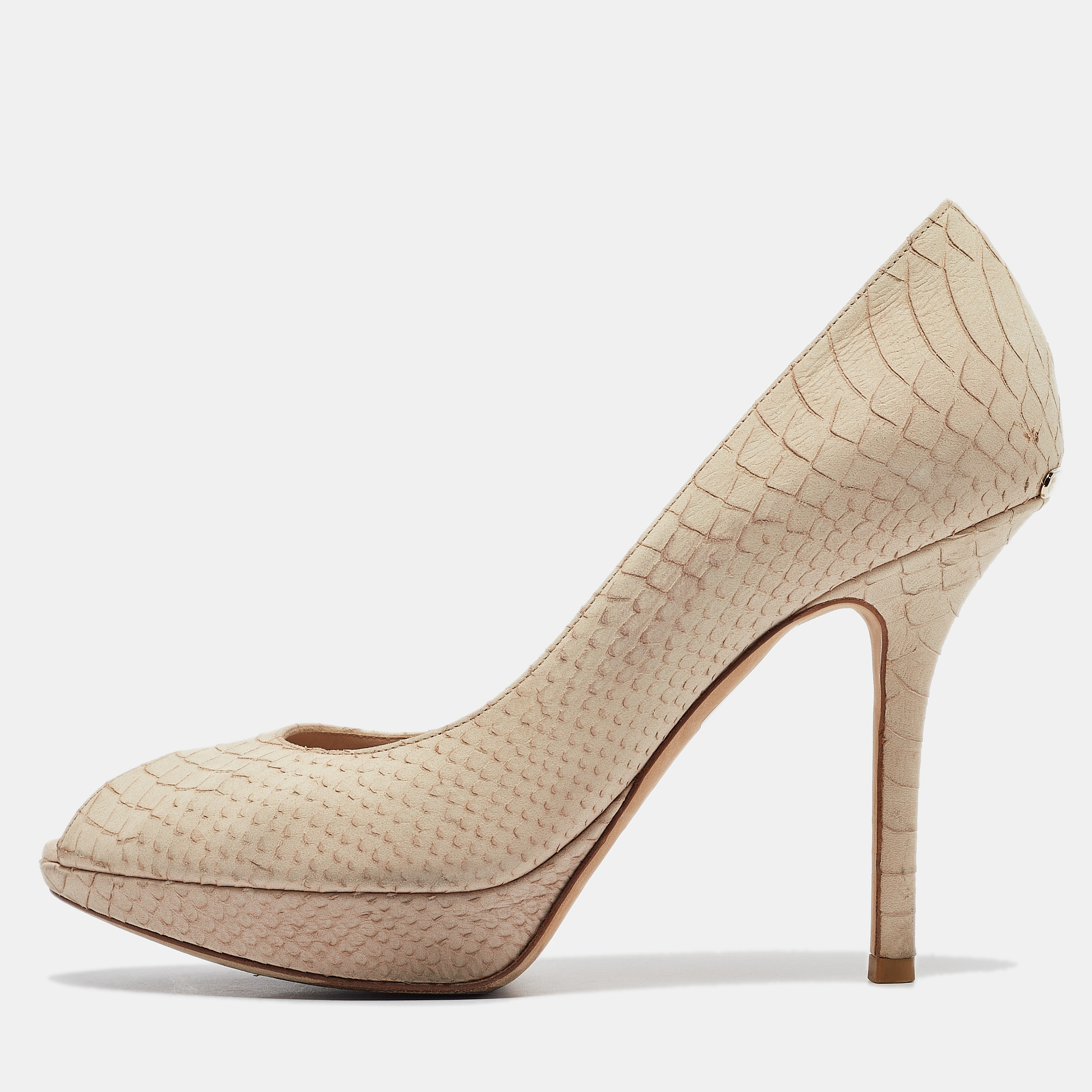 

Dior Beige Python Embossed Leather Miss Dior Peep Toe Pumps Size