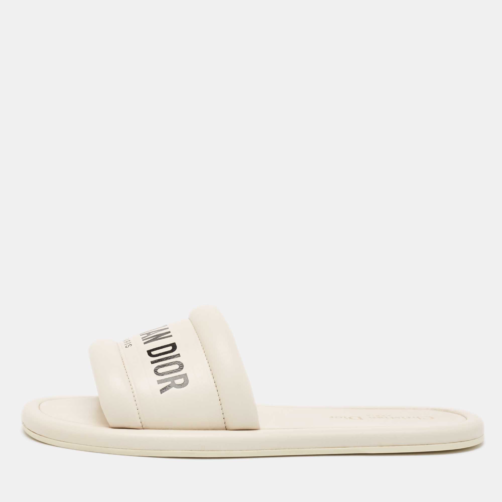 

Dior Off White Leather Every-D Flat Slides Size