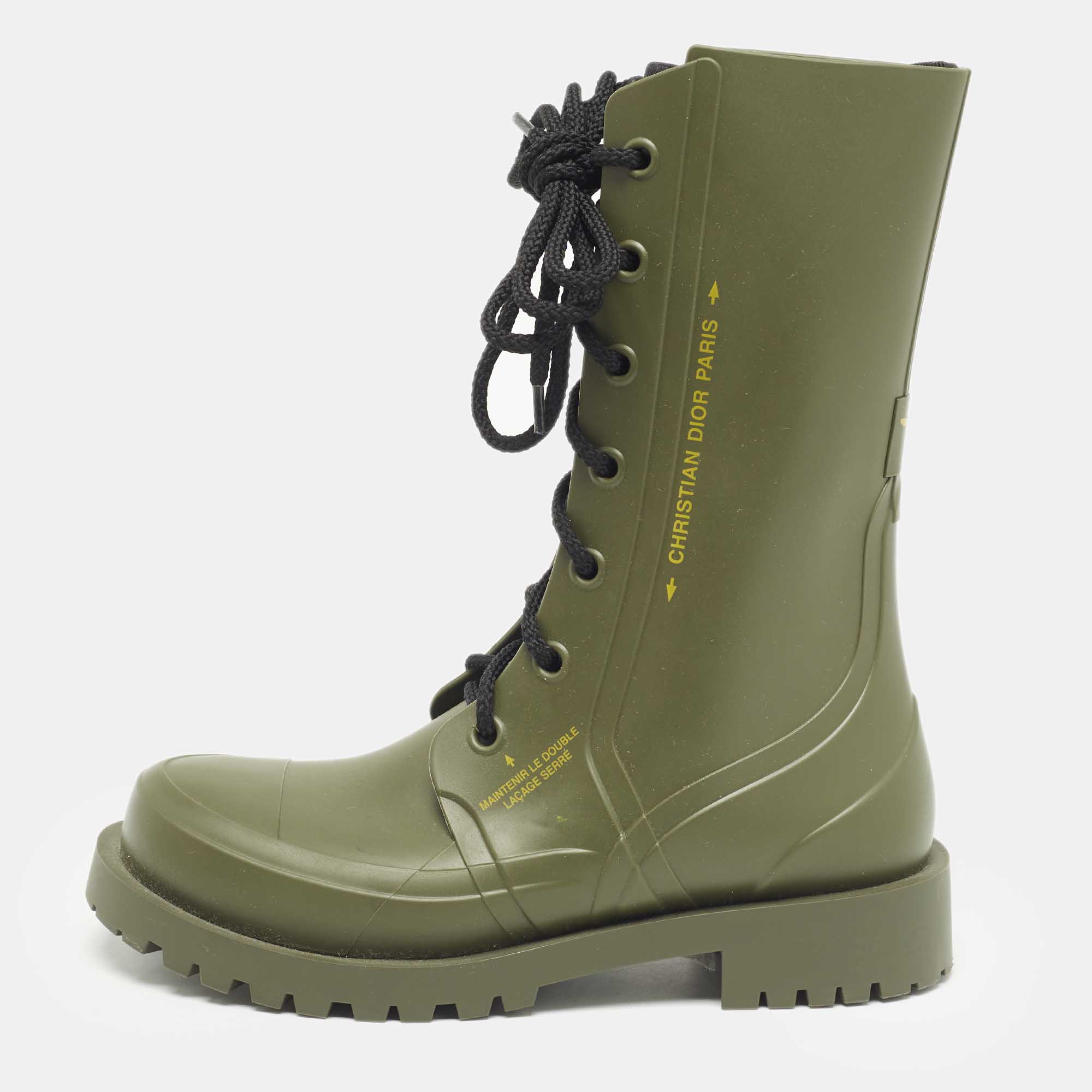 

Dior Olive Green Rubber Diorcamp Mid Calf Boots Size