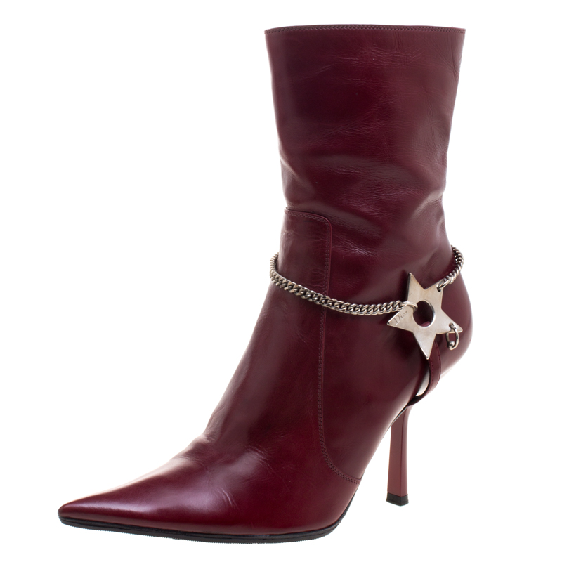 Dior Burgundy Leather Ankle Boots Size 37