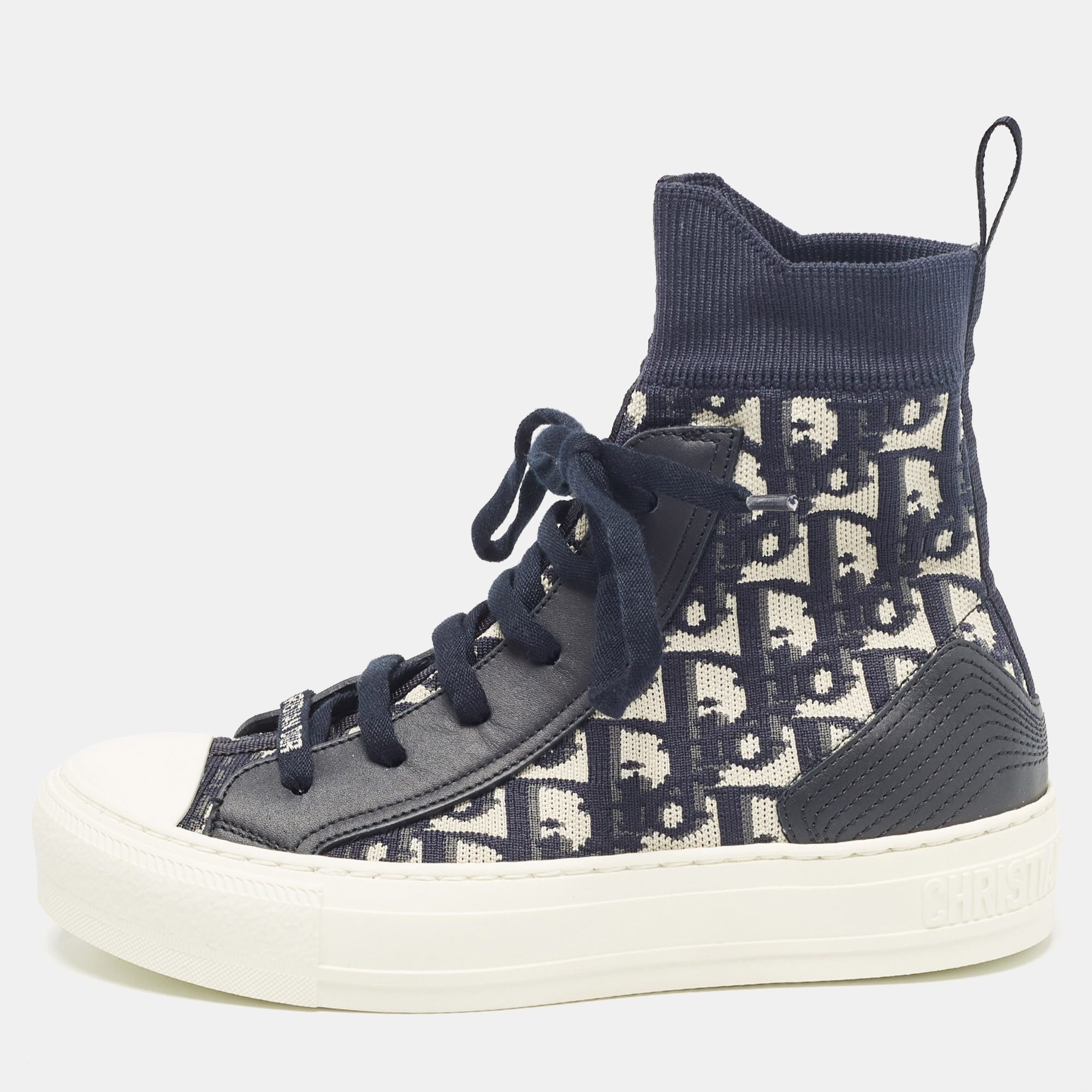 

Dior Navy Blue Fabric and Leather Walk'n'Dior High Top Sneakers Size