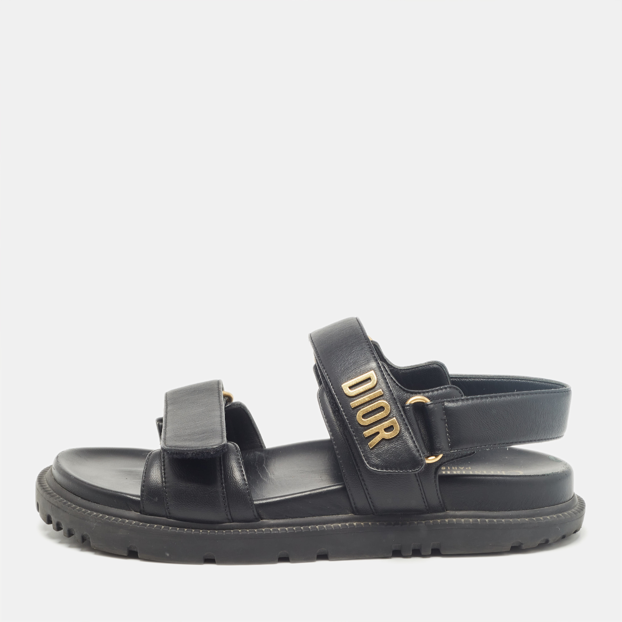 

Dior Black Leather DiorAct Flat Sandals Size