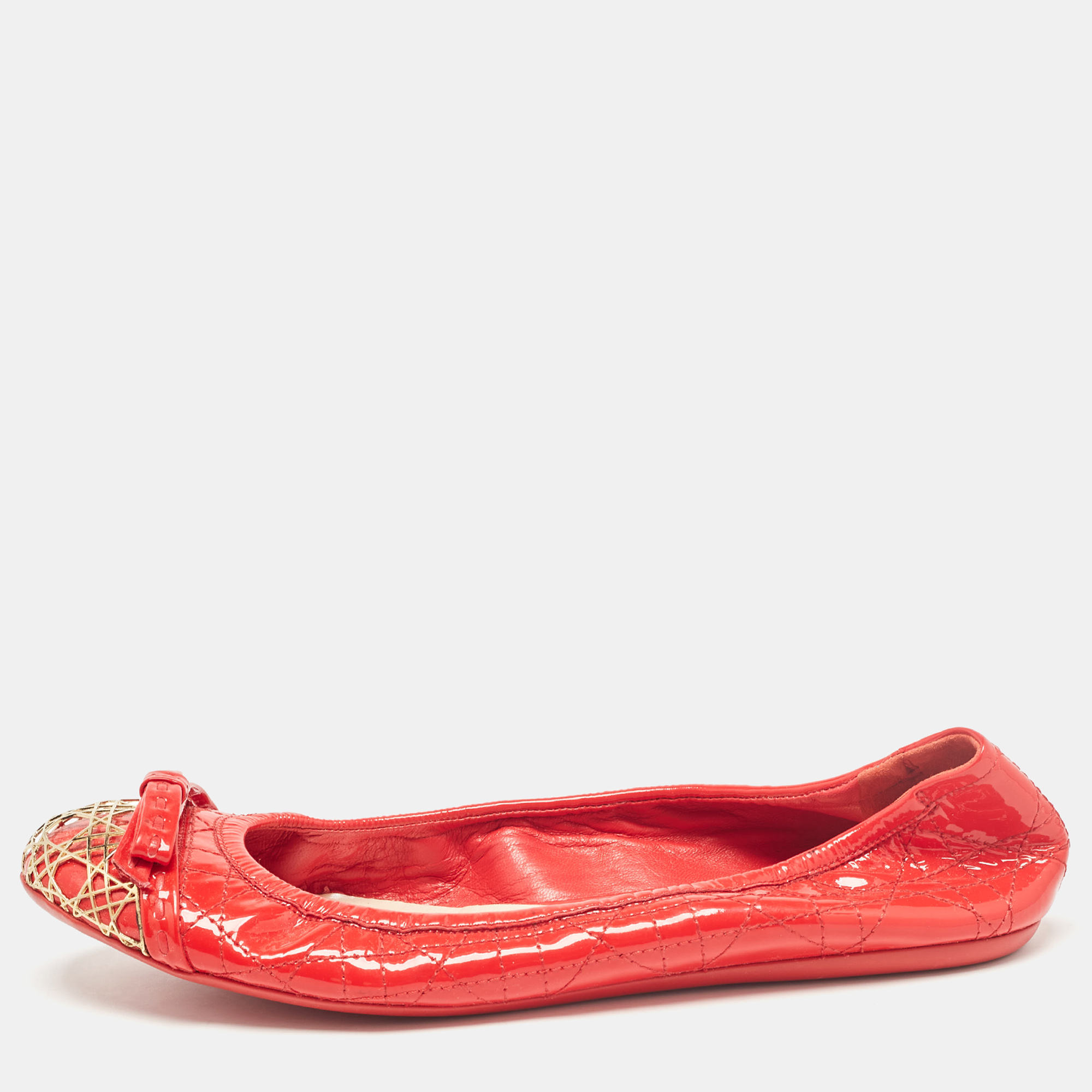 

Dior Red Cannage Patent Leather Bow Ballet Flats Size