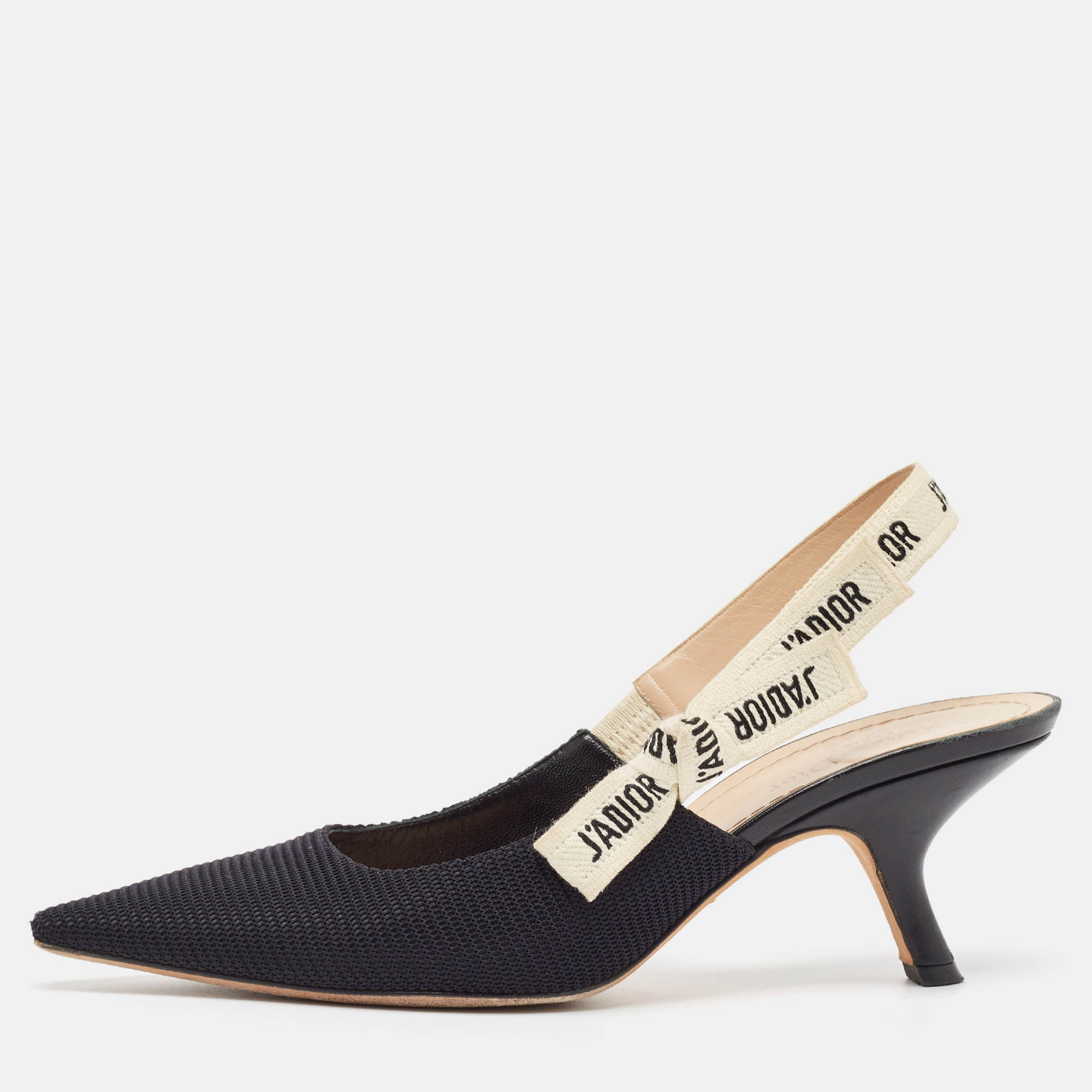 

Dior Black Technical Fabric J'adior Slingback Pumps Size