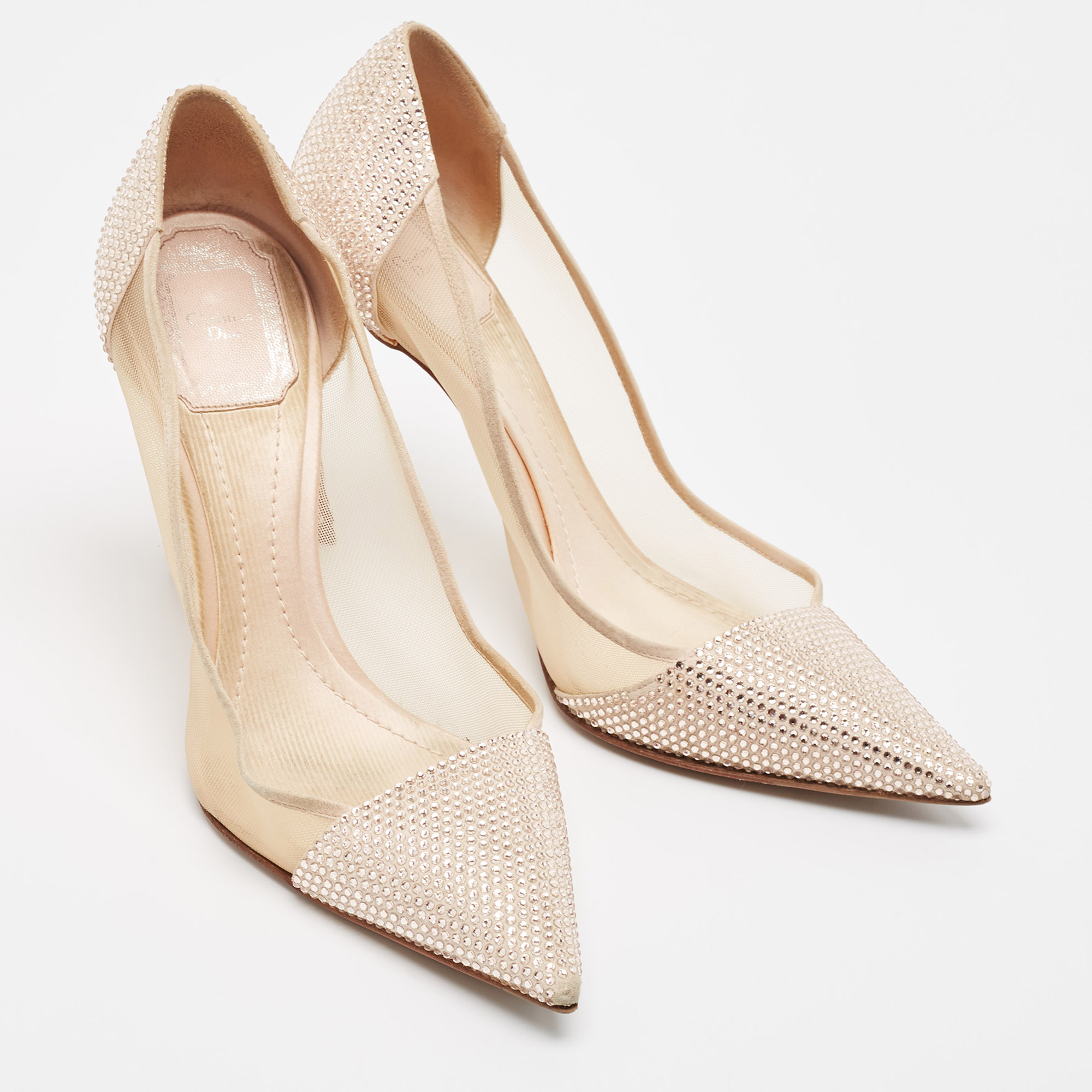Dior Pink Suede and Mesh Embellished Dior Desir Pumps Size 37.5 
