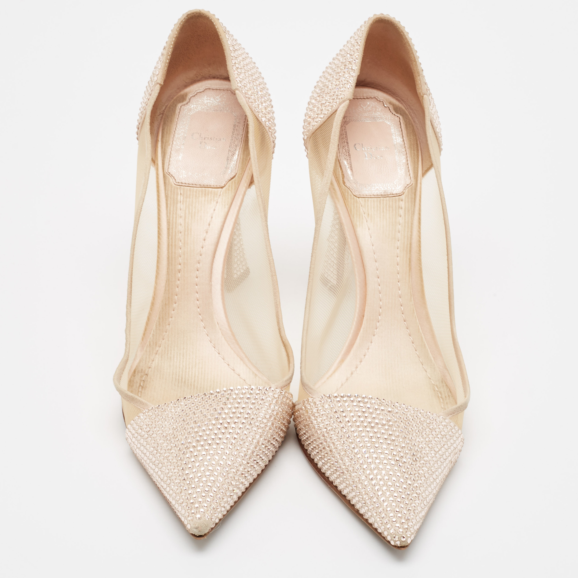 Dior Pink Suede and Mesh Embellished Dior Desir Pumps Size 37.5 