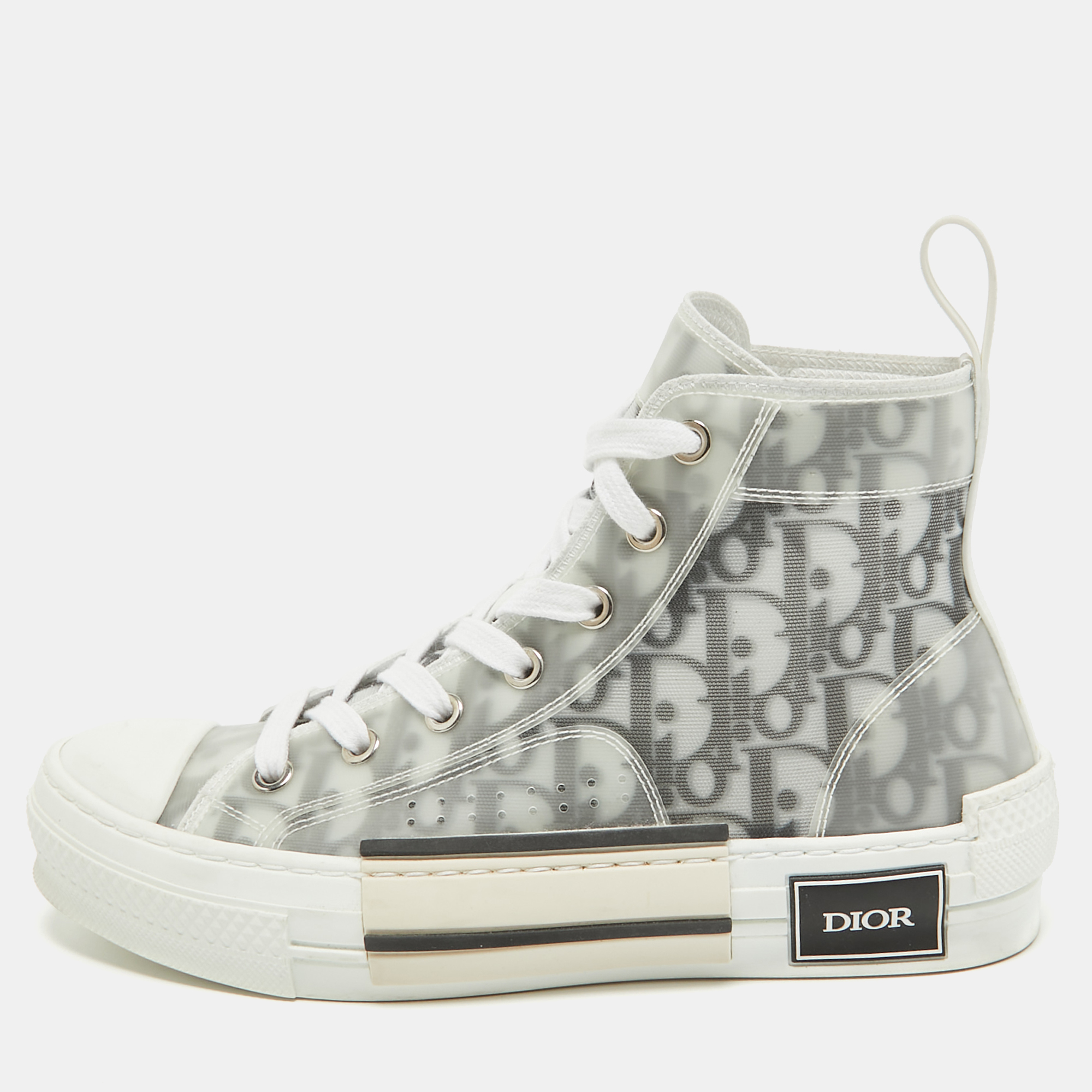 Pre-owned Dior Grey Mesh And Pvc B23 High Top Sneakers Size 36.5