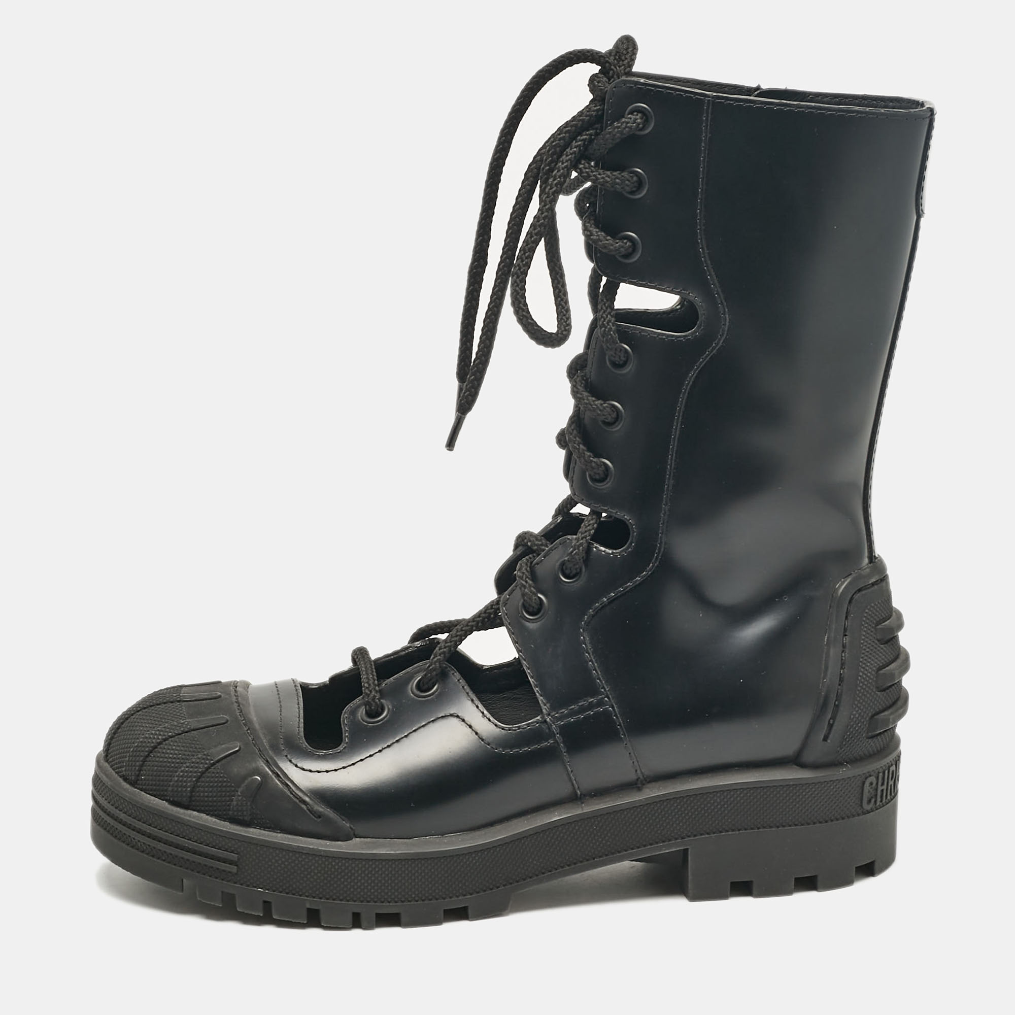 Pre-owned Dior Black Leather Combat Boots Size 37