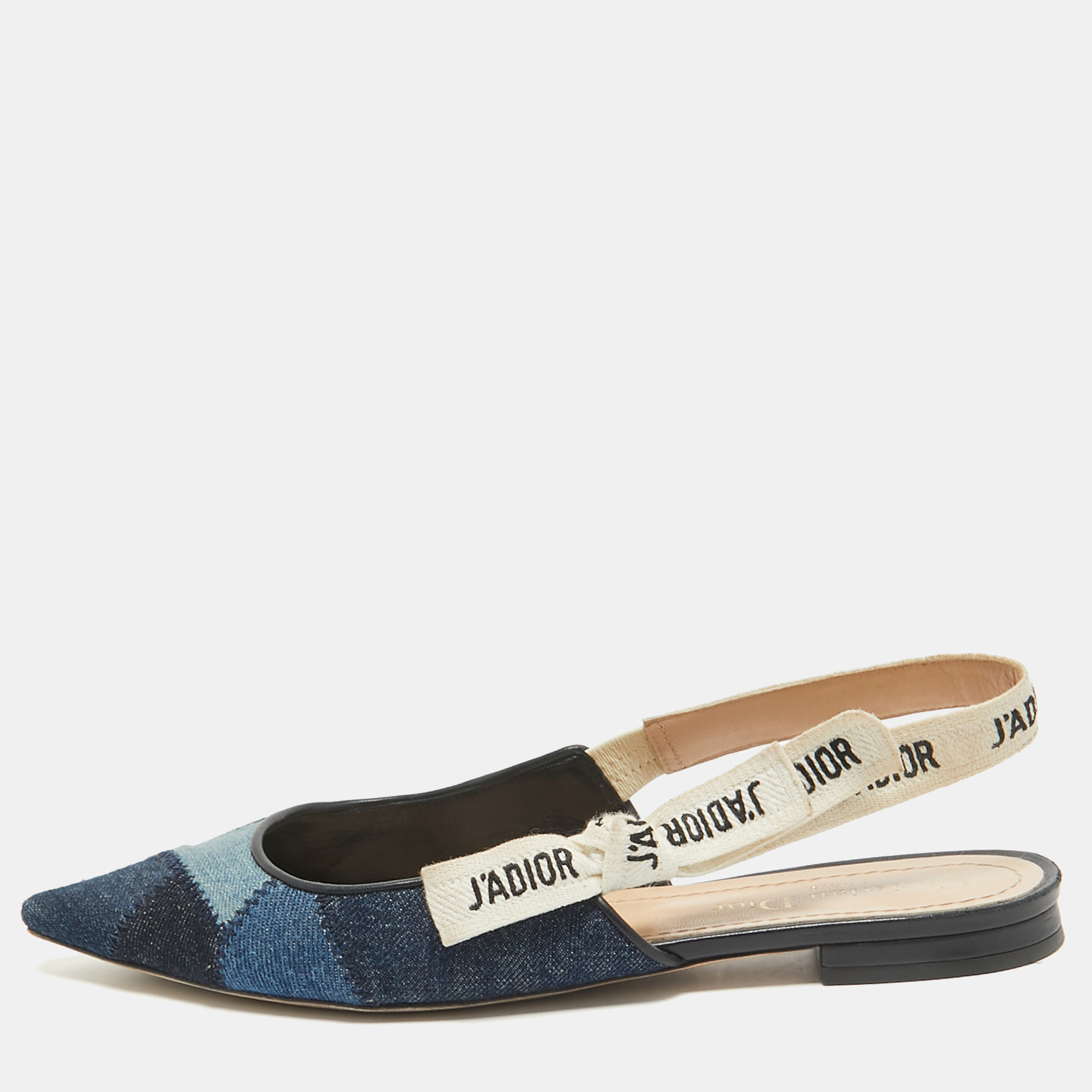 

Dior Navy Blue Denim J'adior Slingback Flats Size