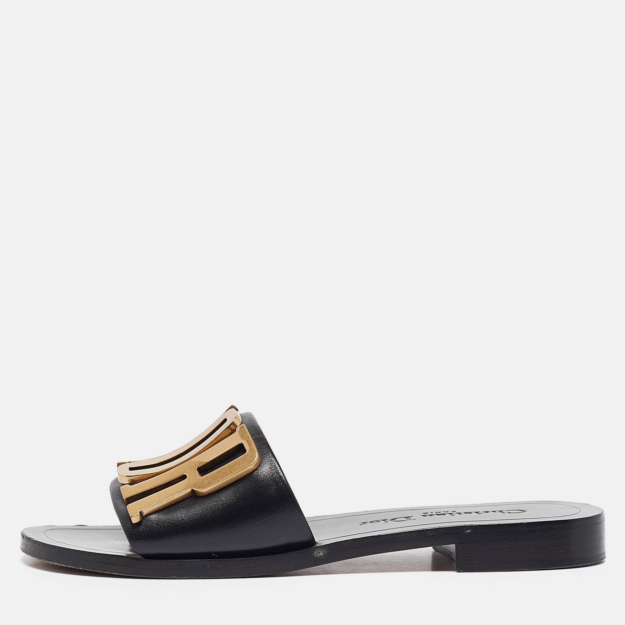 

Dior Black Leather Dior Evolution Flat Slides Size