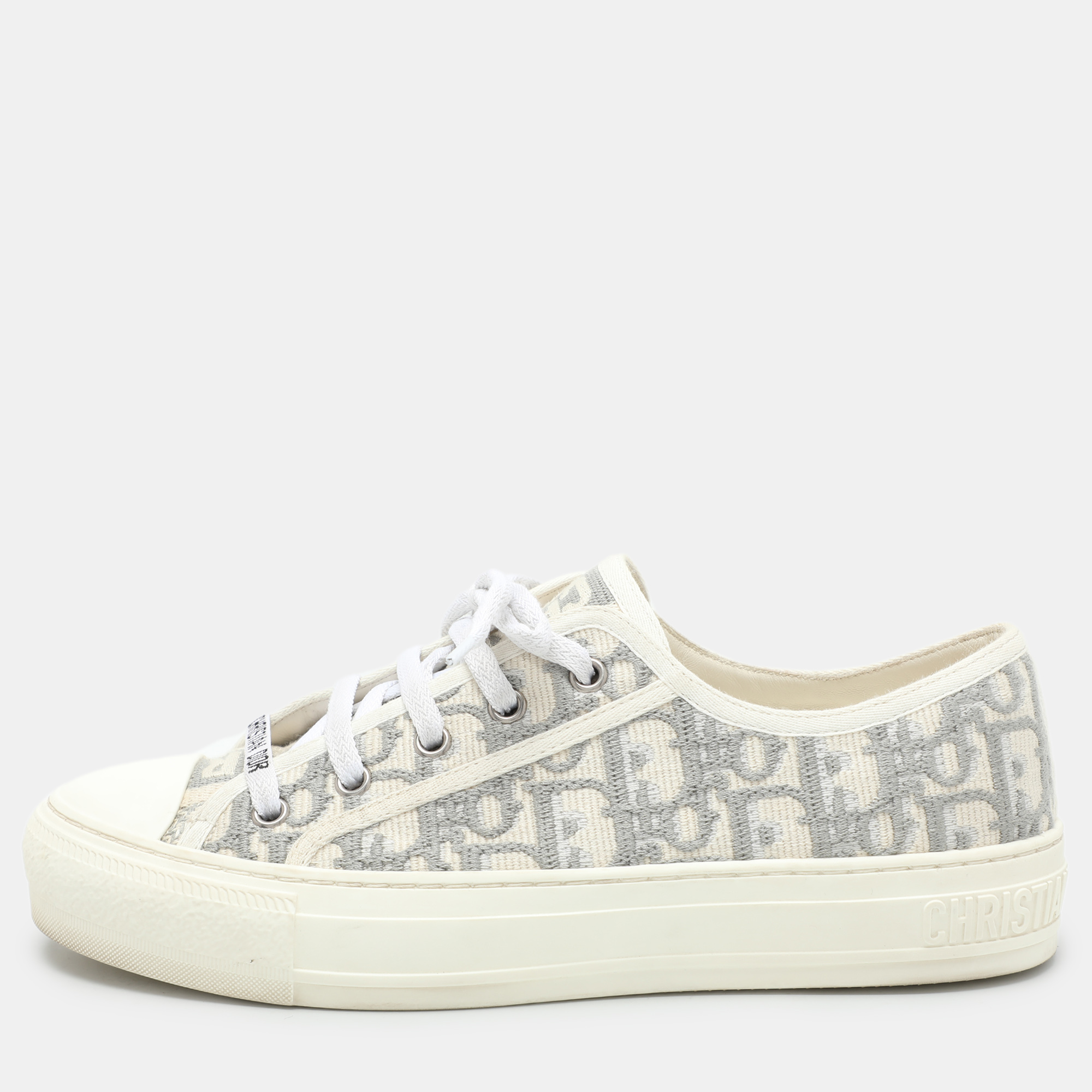 

Dior Grey/White Oblique Embroidered Fabric Walk'n'Dior Low Top Sneakers Size