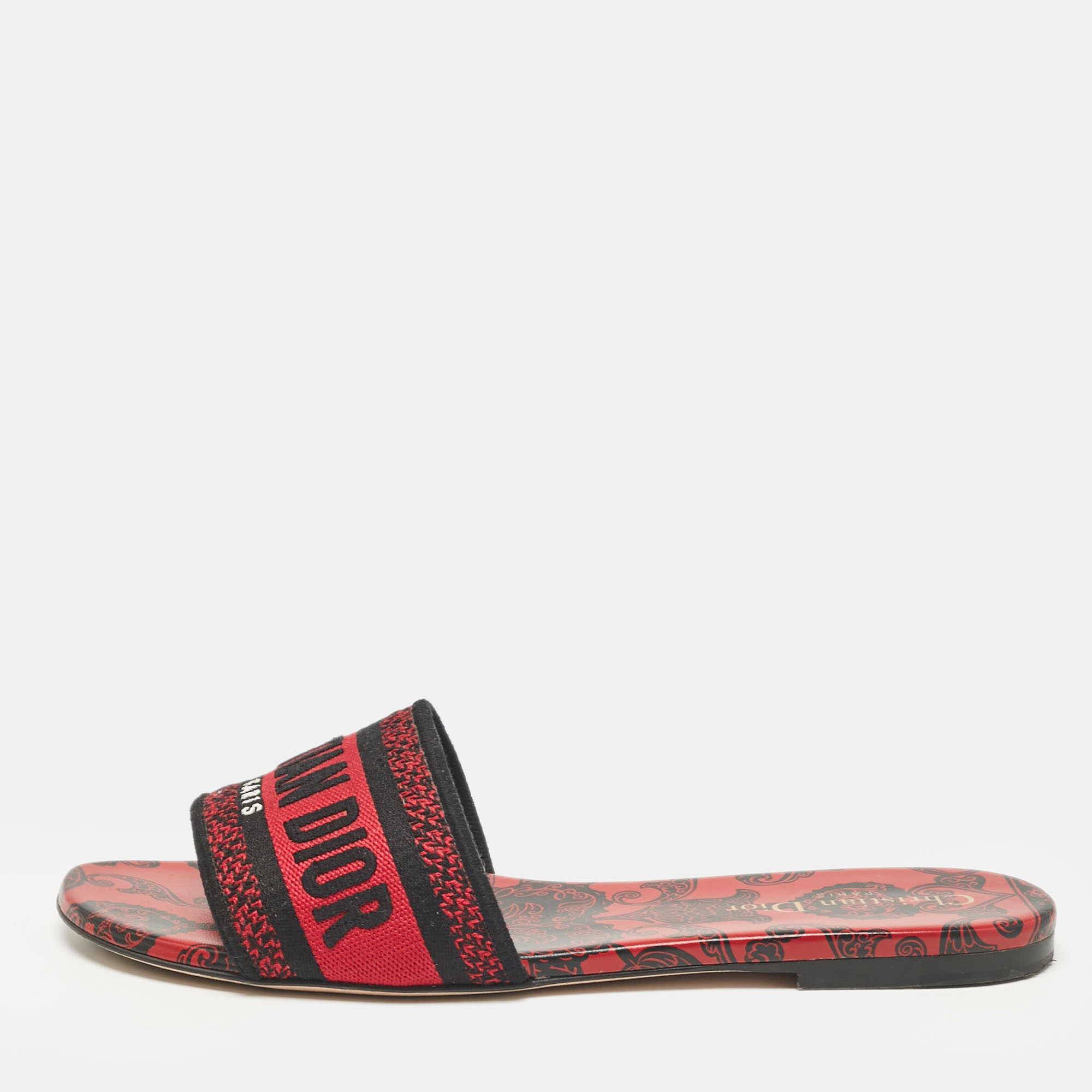 

Dior Red/Black Canvas Dway Flat Slides Size