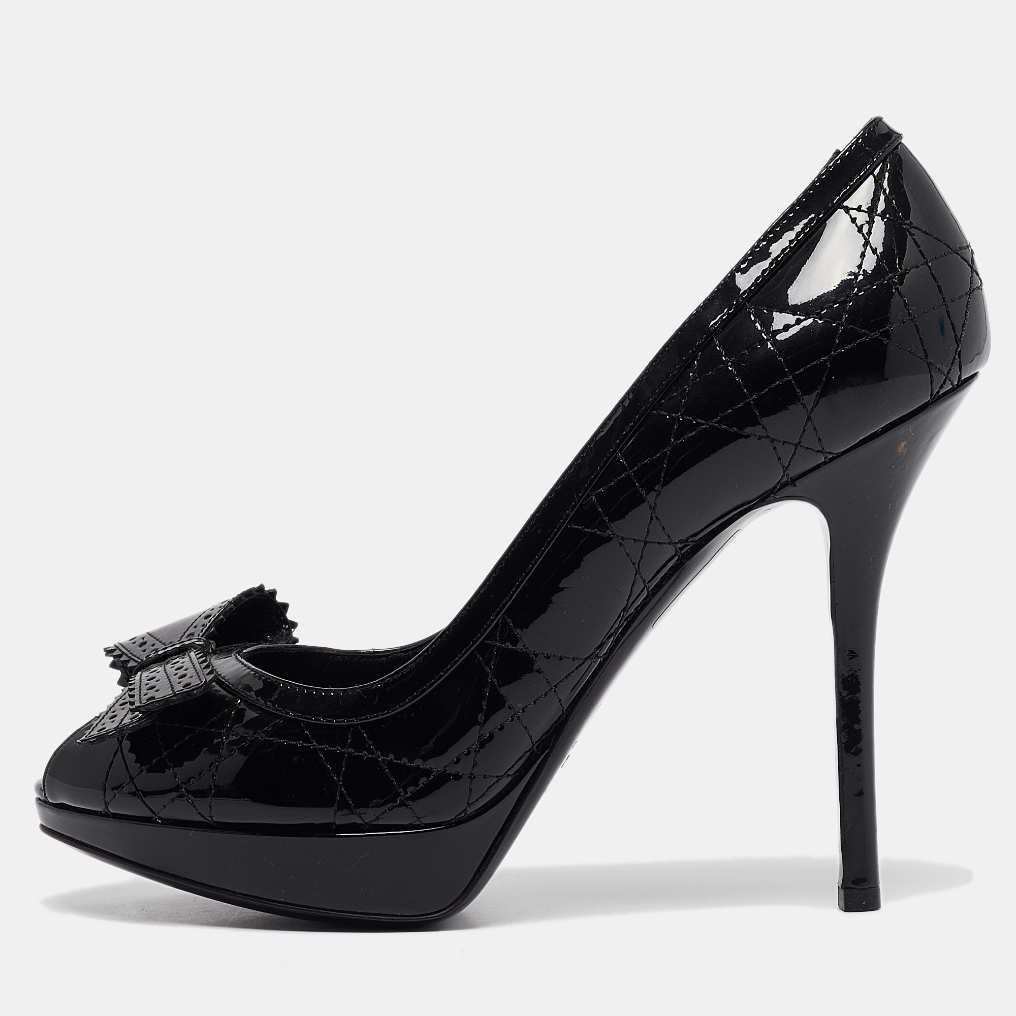 

Dior Black Cannage Patent Leather Peep Toe Pumps Size