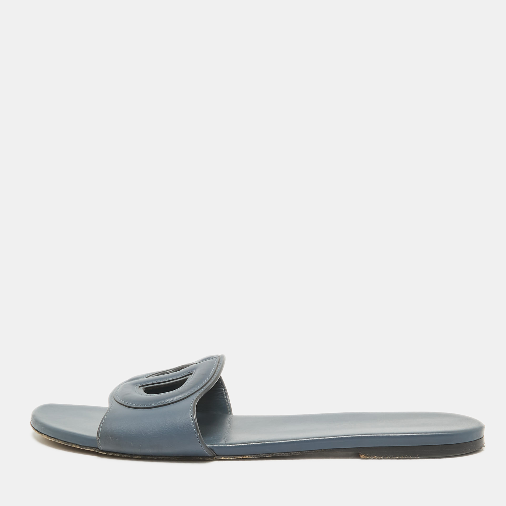 

Dior Grey Leather D-Club Flat Slides Size