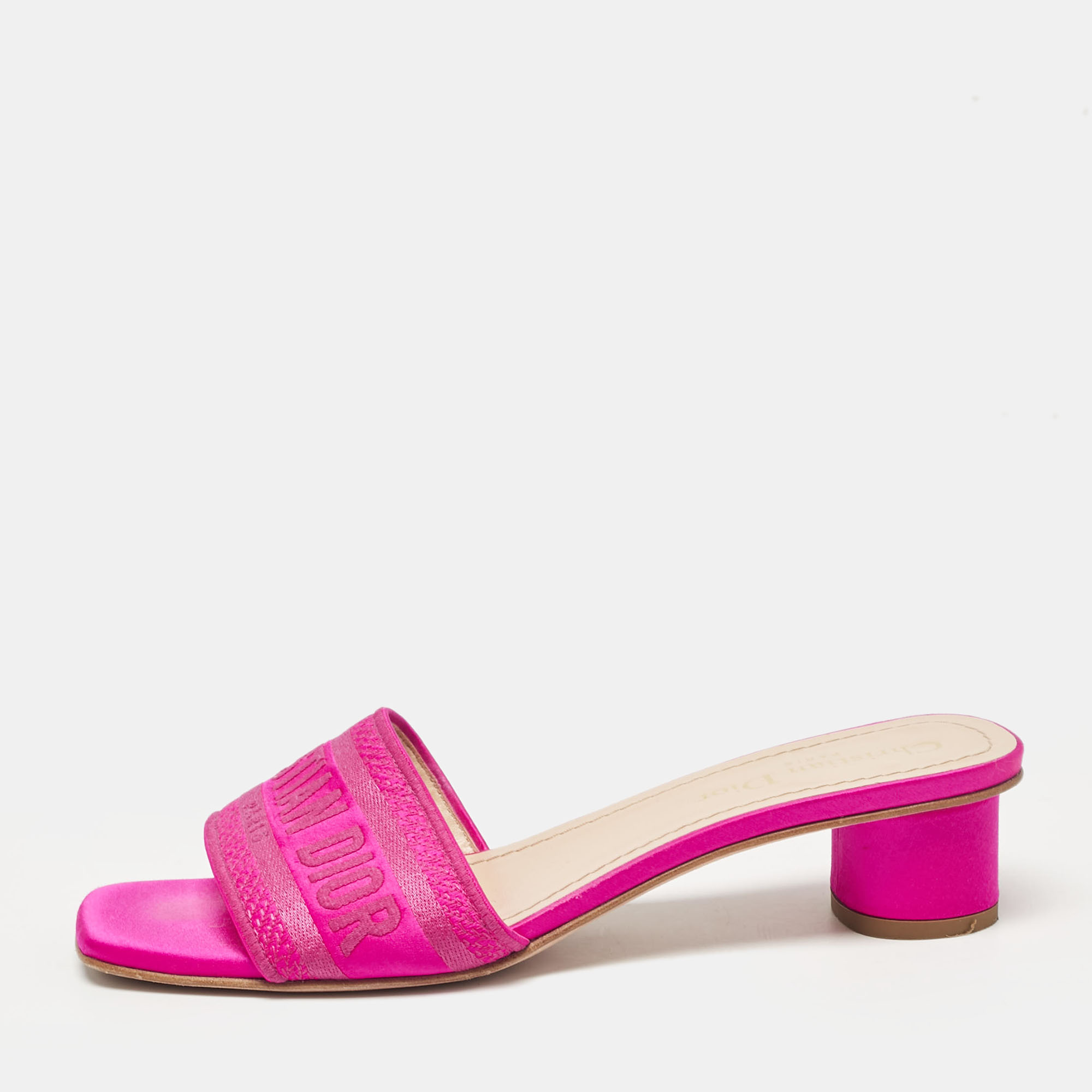 

Dior Magenta Embroidered Satin Dway Slide Sandals Size, Pink