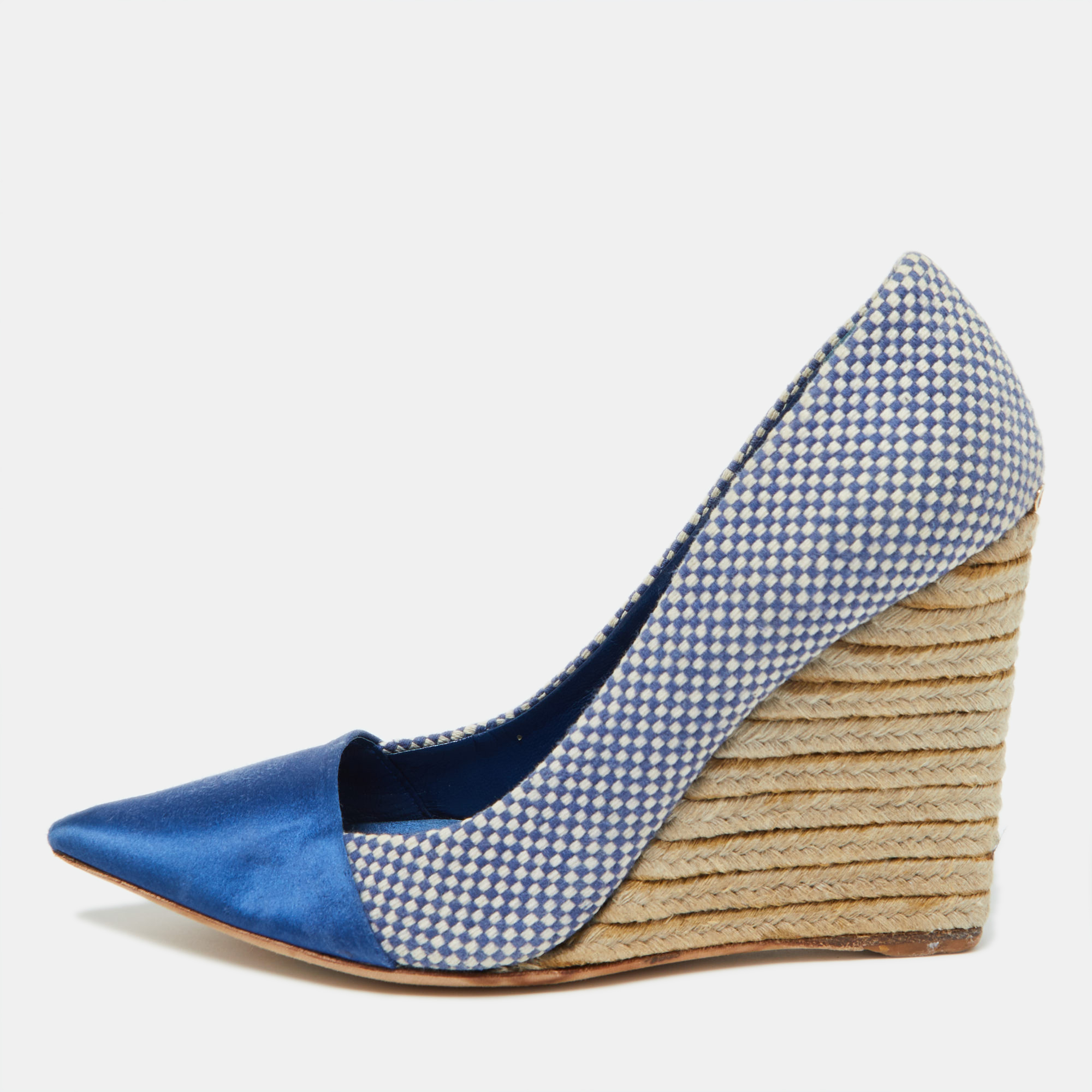 

Dior Blue Woven Canvas Dolce Vita Espadrille Wedge Pumps Size